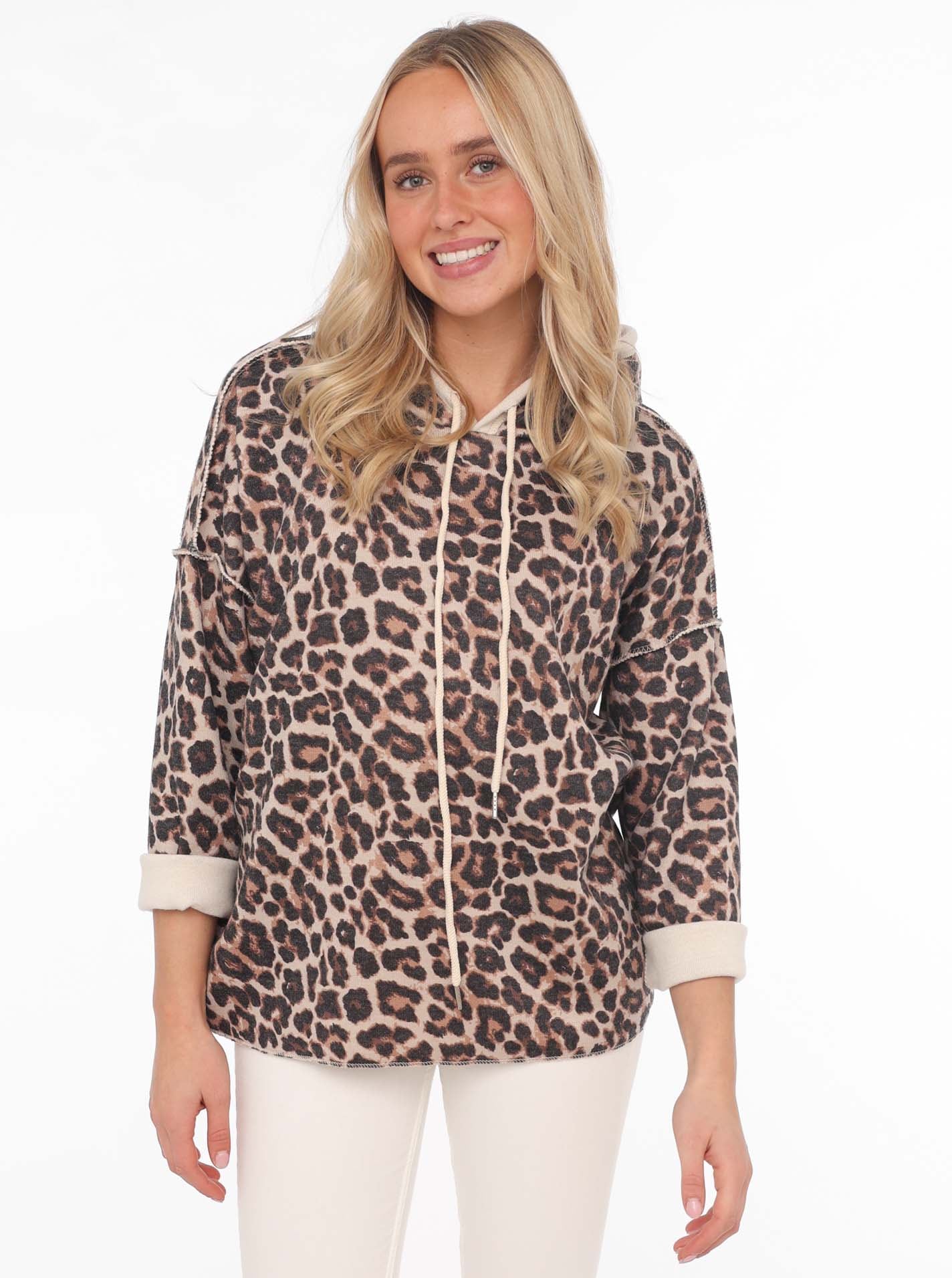 Zwillingsherz Hoodie ""Leo"", Kapuze, Animal-Muster, 3/4-Arm, Kordel, modis günstig online kaufen