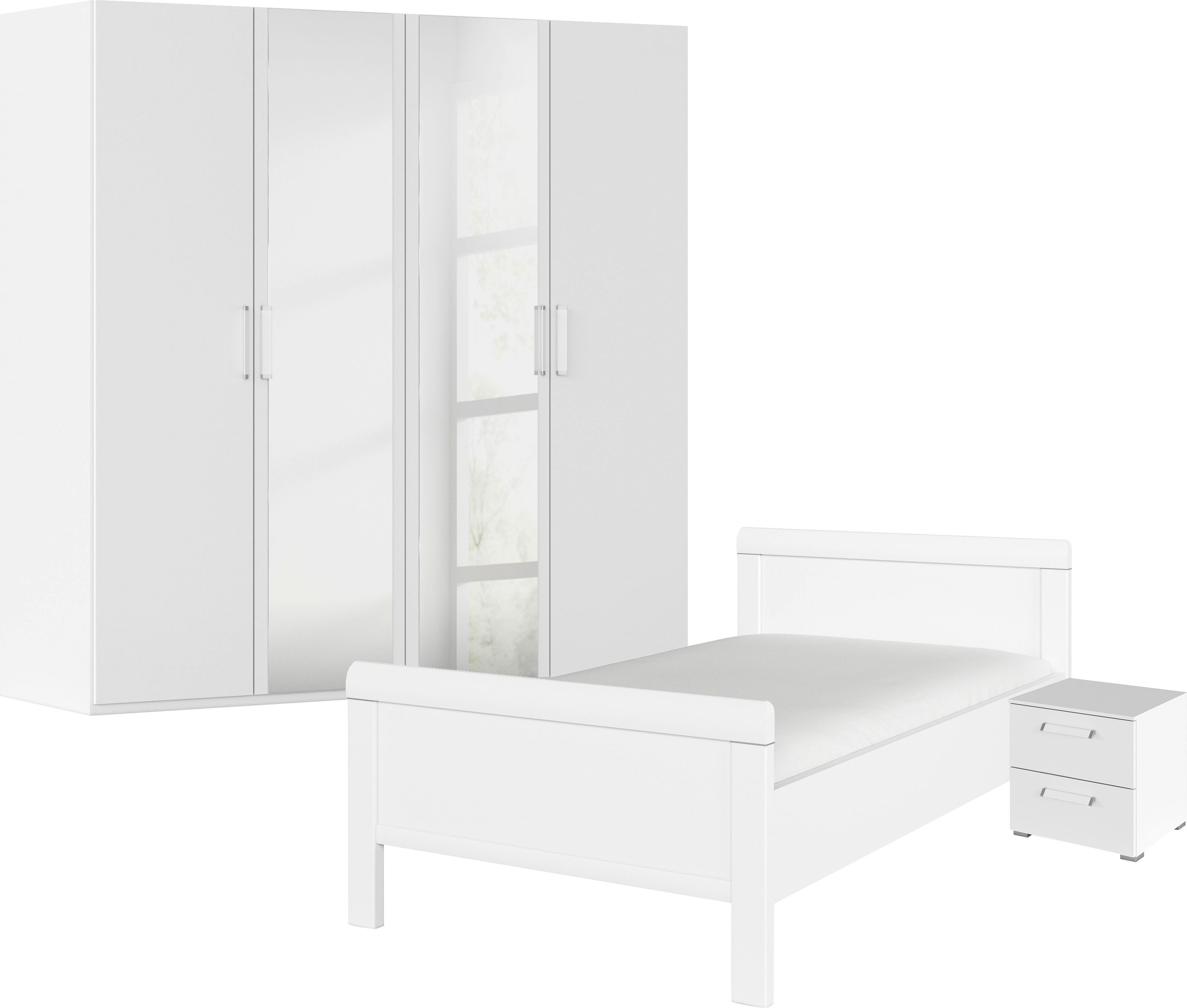 rauch Schlafzimmer-Set "Komplettschlafzimmer Schlafzimmer EVELYN" Set, inkl. SOFT-CLOSE-FUNKTION, 3 Stk. tlg. Schrank und Bett in 2 Breiten, Nachttisch 2 Schubladen MADE IN GERMANY