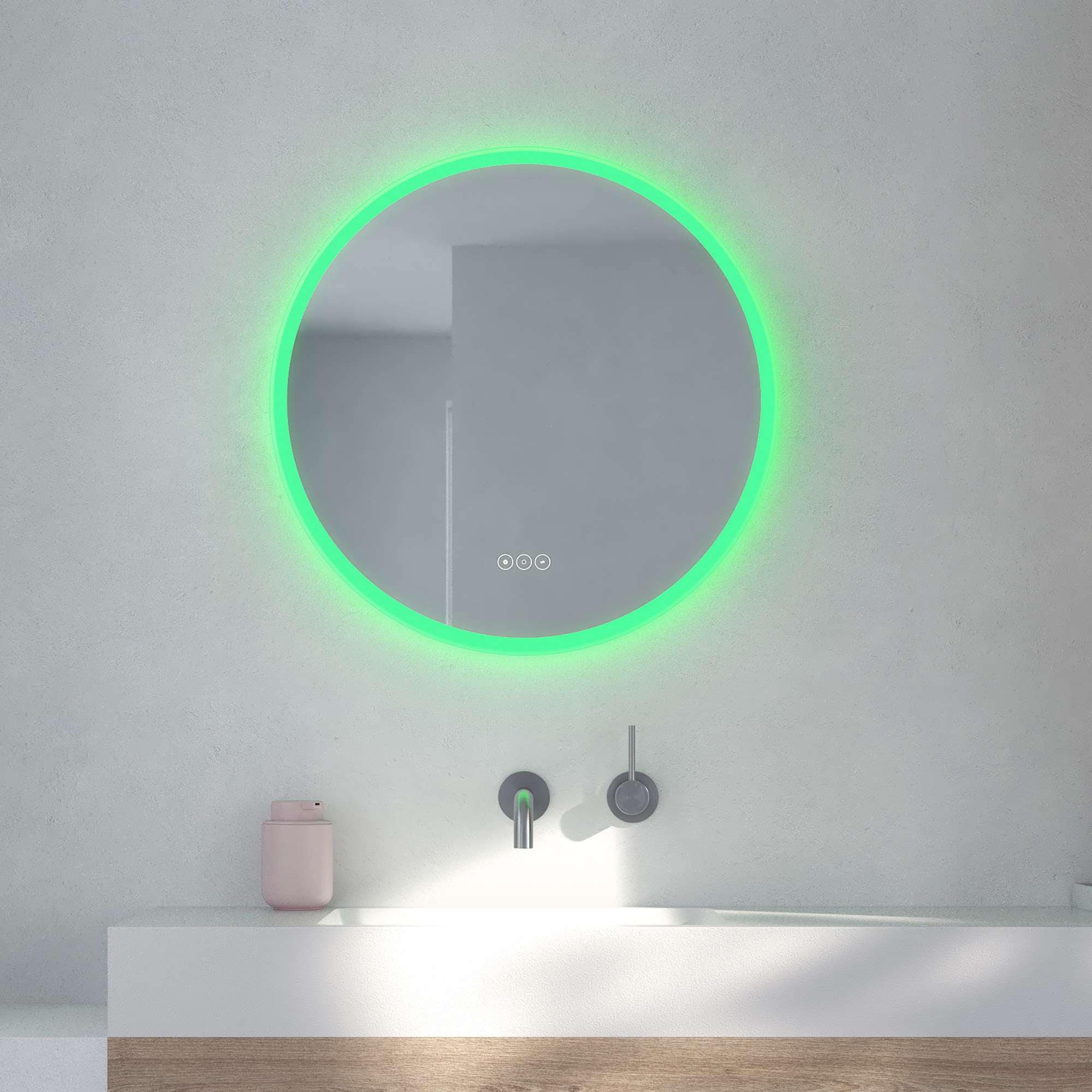 Loevschall Badspiegel »Johannesburg RGB Badezimmerspiegel, rund, Farbwechsel, dimmbar«, mit MultiWhite® und RGB-Licht, Touchpanel für Lichtsteuerung