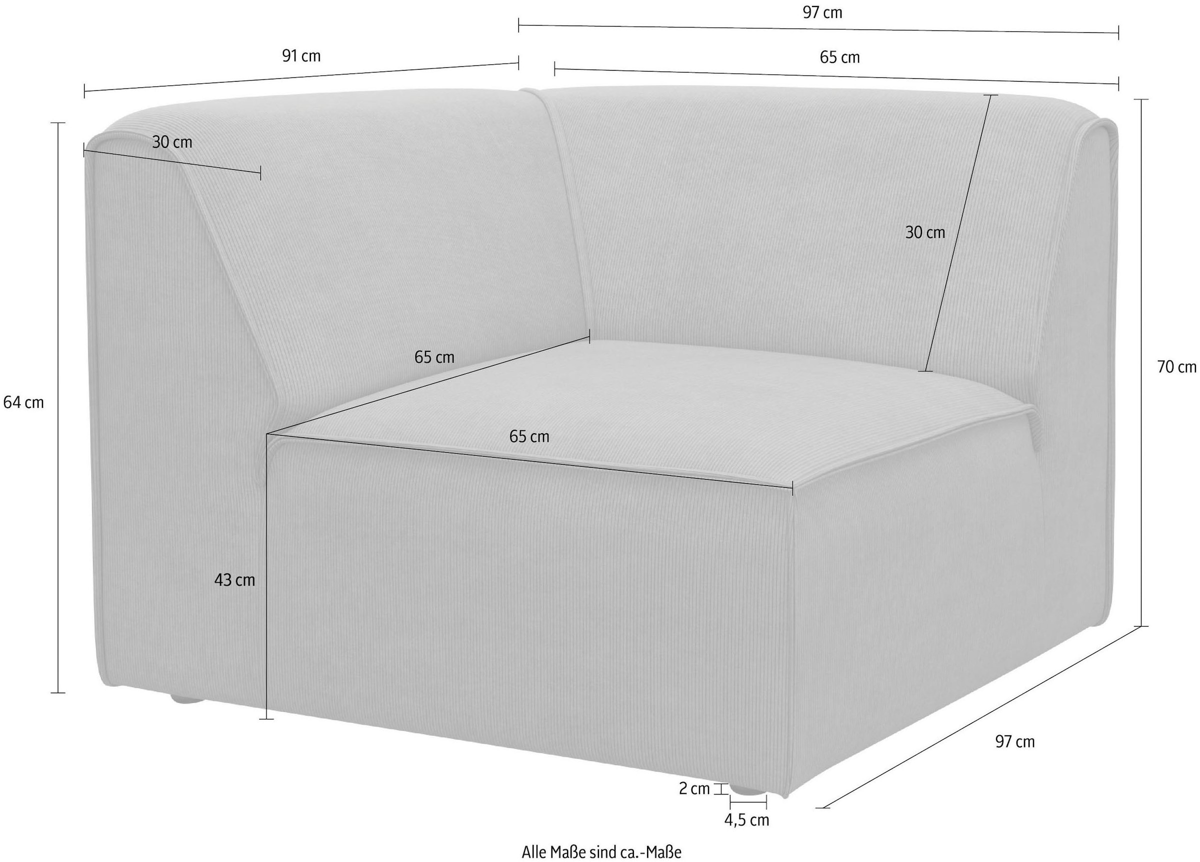 RAUM.ID Sofa-Eckelement »Merid, Sofaelement, Maße B/T/H: 97/97/46 cm«, als Modul oder separat verwendbar, für individuelle Zusammenstellung