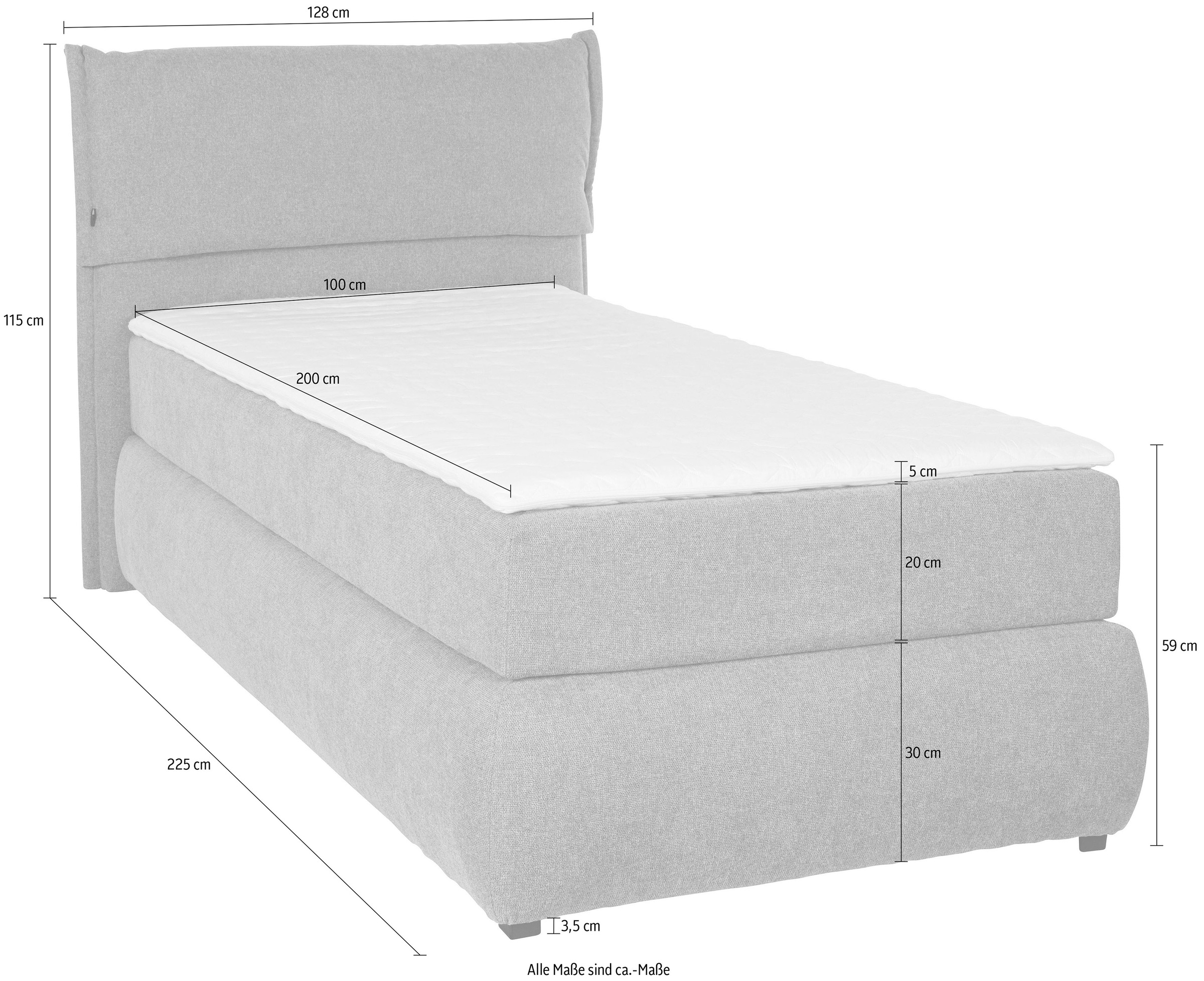 andas Boxspringbett »Jenson«, in 4 Farben, 4 Breiten, 3 Matratzenarten in 2 Härtegraden, Topper