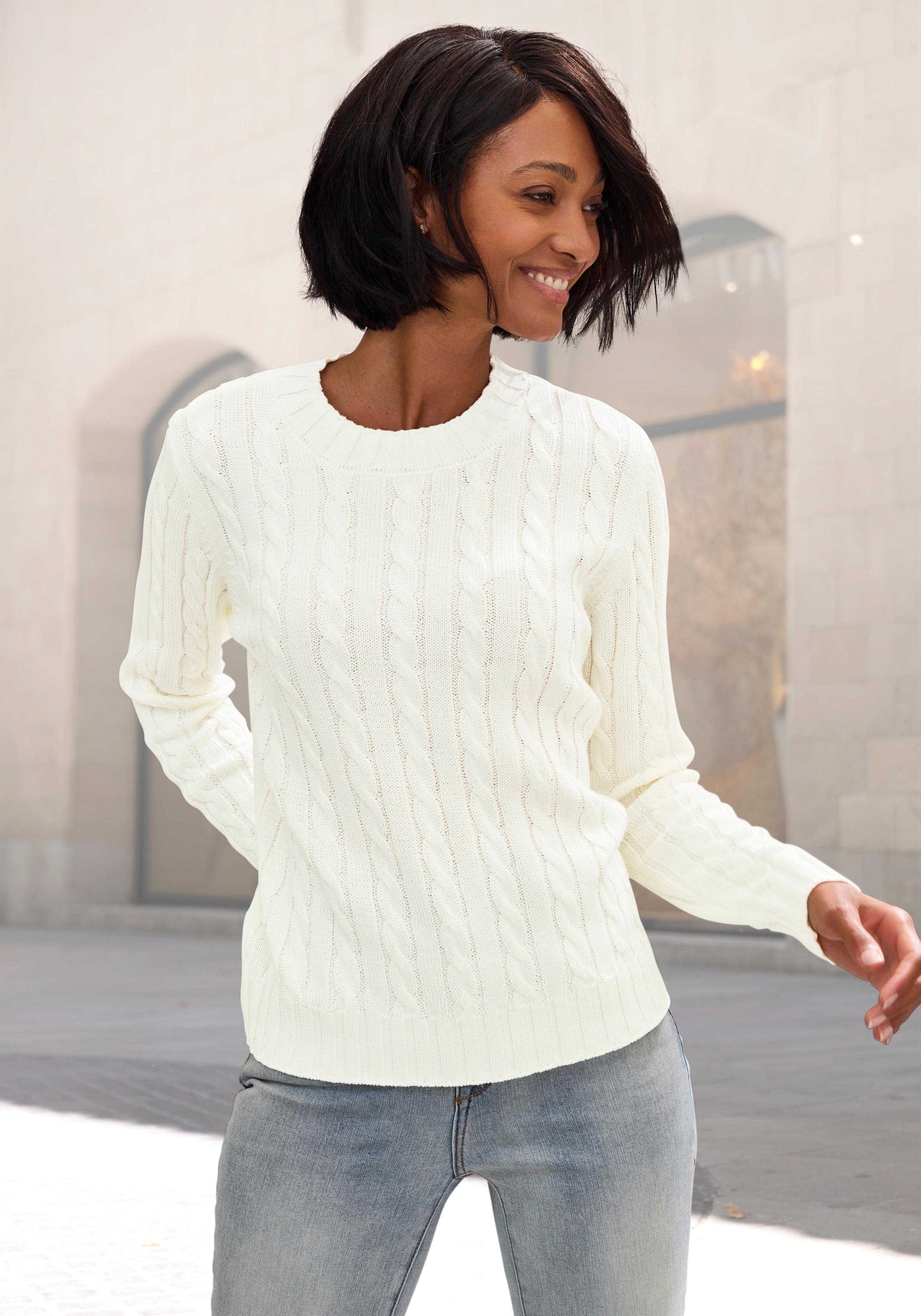 LASCANA Pull Femme Col Rond Tricot Crème 36/38 4
