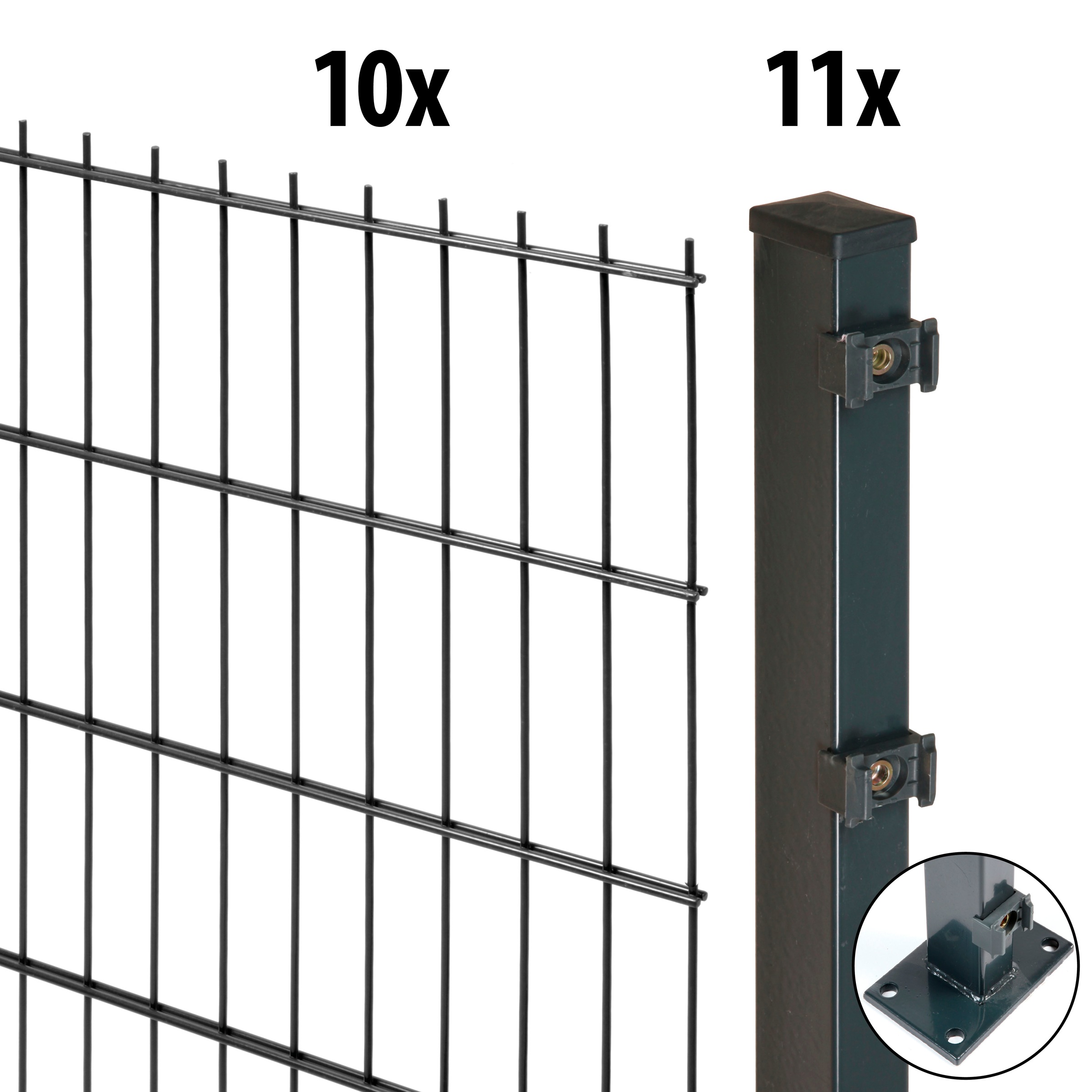 Doppelstabmattenzaun »Excellent«, 10 Elemente für 20 m, LxH: 200 x 123 cm, mit 11 Pfosten