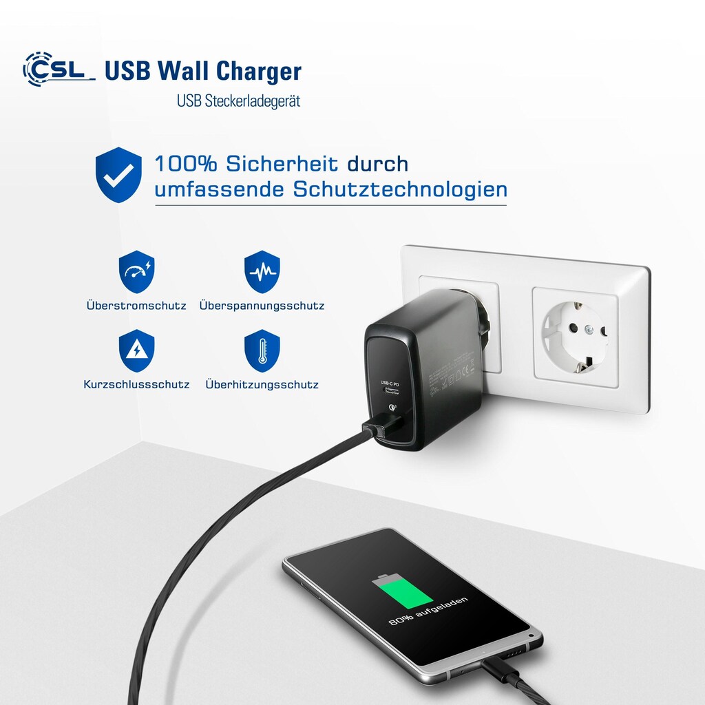 CSL Schnelllade-Gerät »60 Watt 1x USB Type-C, 1x USB Type-A«