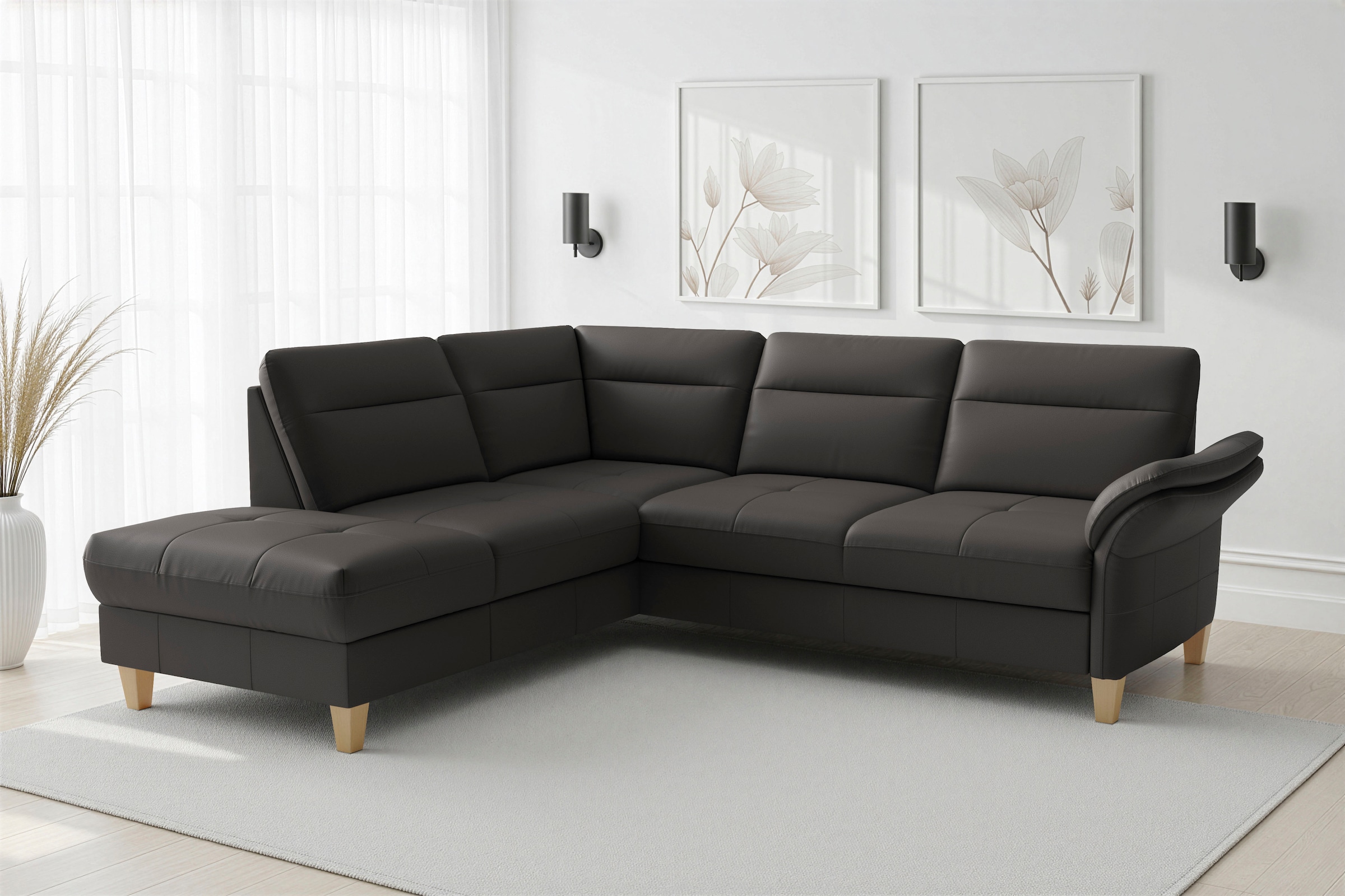 sit&more Ecksofa "Pamela L-Form, B: 218 cm, optional Schlaffunktion & Bettkasten, Leder" optional Armteilverstellung, Schlaffunktion & Bettkasten