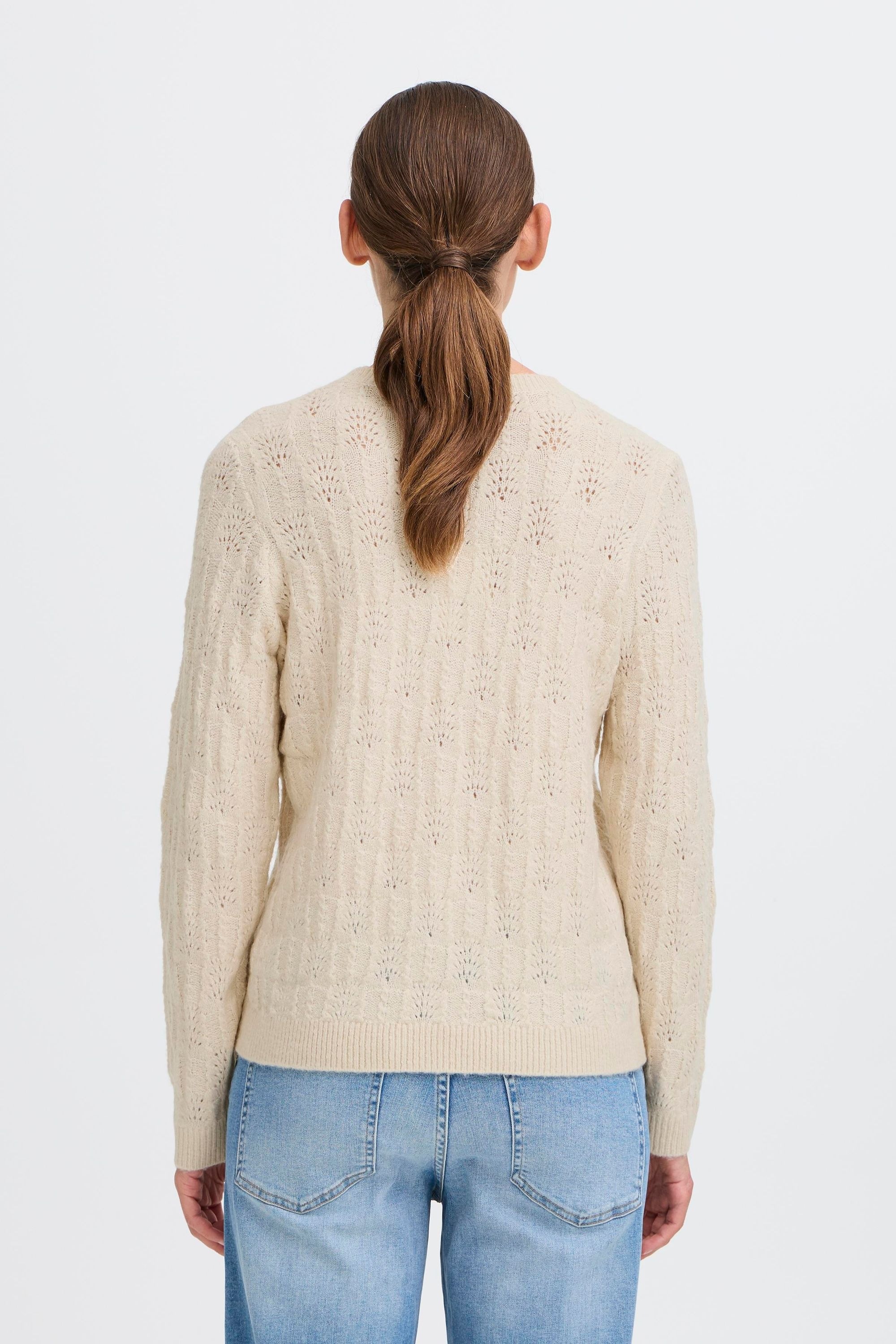 Strickfleece-Pullover OXMO "Strickpullover OXFSINVA", Damen, Gr. M, weiß (pumice stone), Obermaterial: 76% Polyacryl PAN. 21% Polyester PES. 3% Elasthan EL., Pullover 3