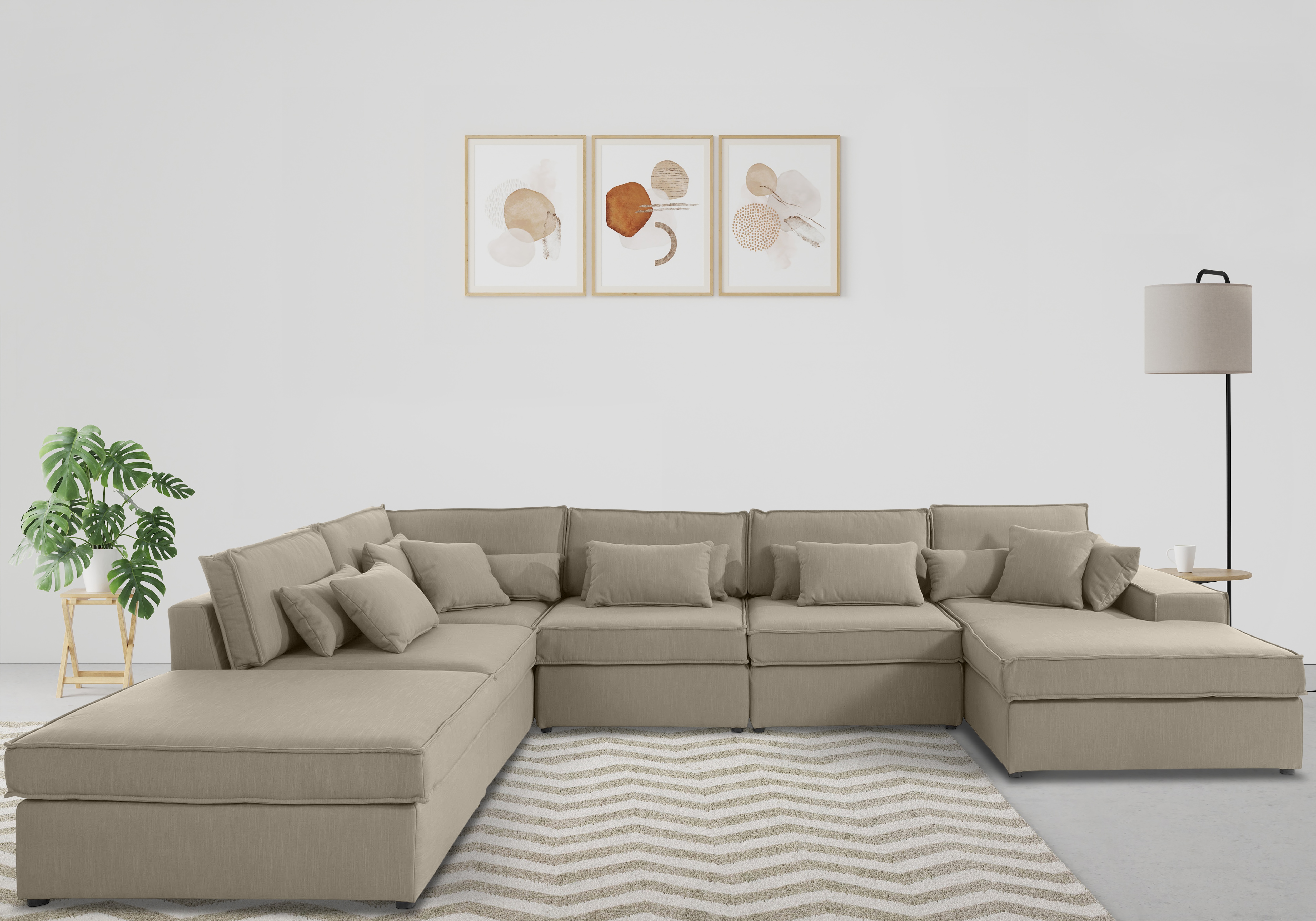 OTTO home Wohnlandschaft "Florid U-Form" 6 Teile, bestehend aus Modulen, viele Bezugsqualitäten, auch in Cord