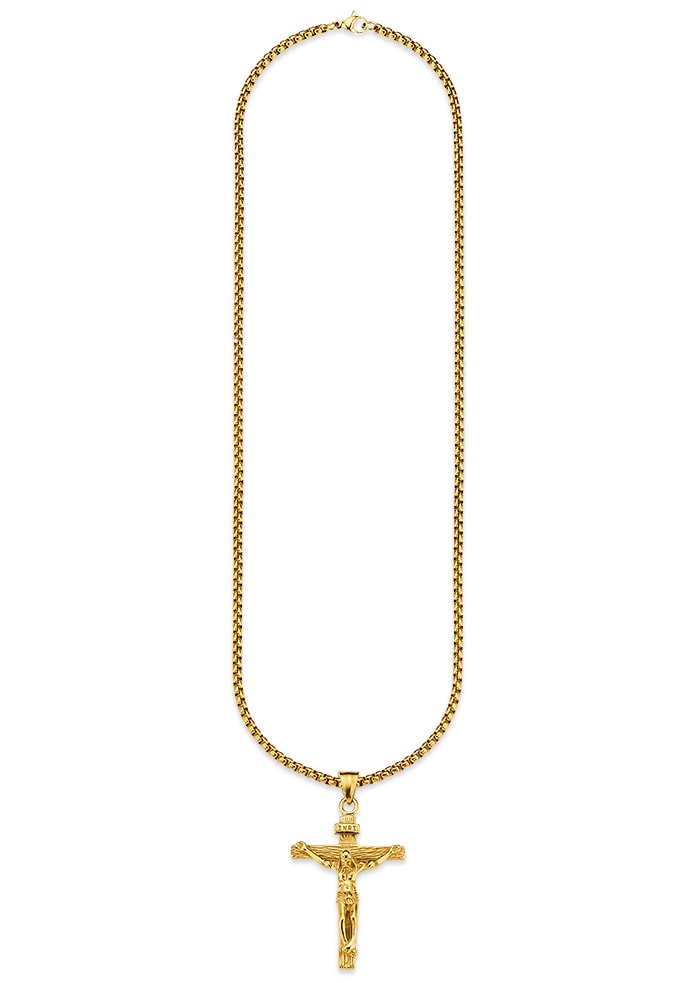 Bruno Banani Kette mit Anhänger »Schmuck Geschenk, Halskette Kreuz Gravur INRI Venezianerkette Gold«