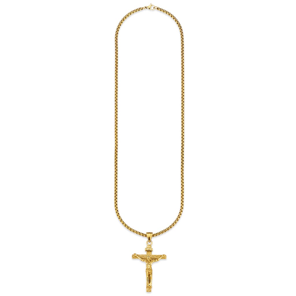 Bruno Banani Kette mit Anhänger »Schmuck Geschenk, Halskette Kreuz Gravur INRI Venezianerkette Gold«