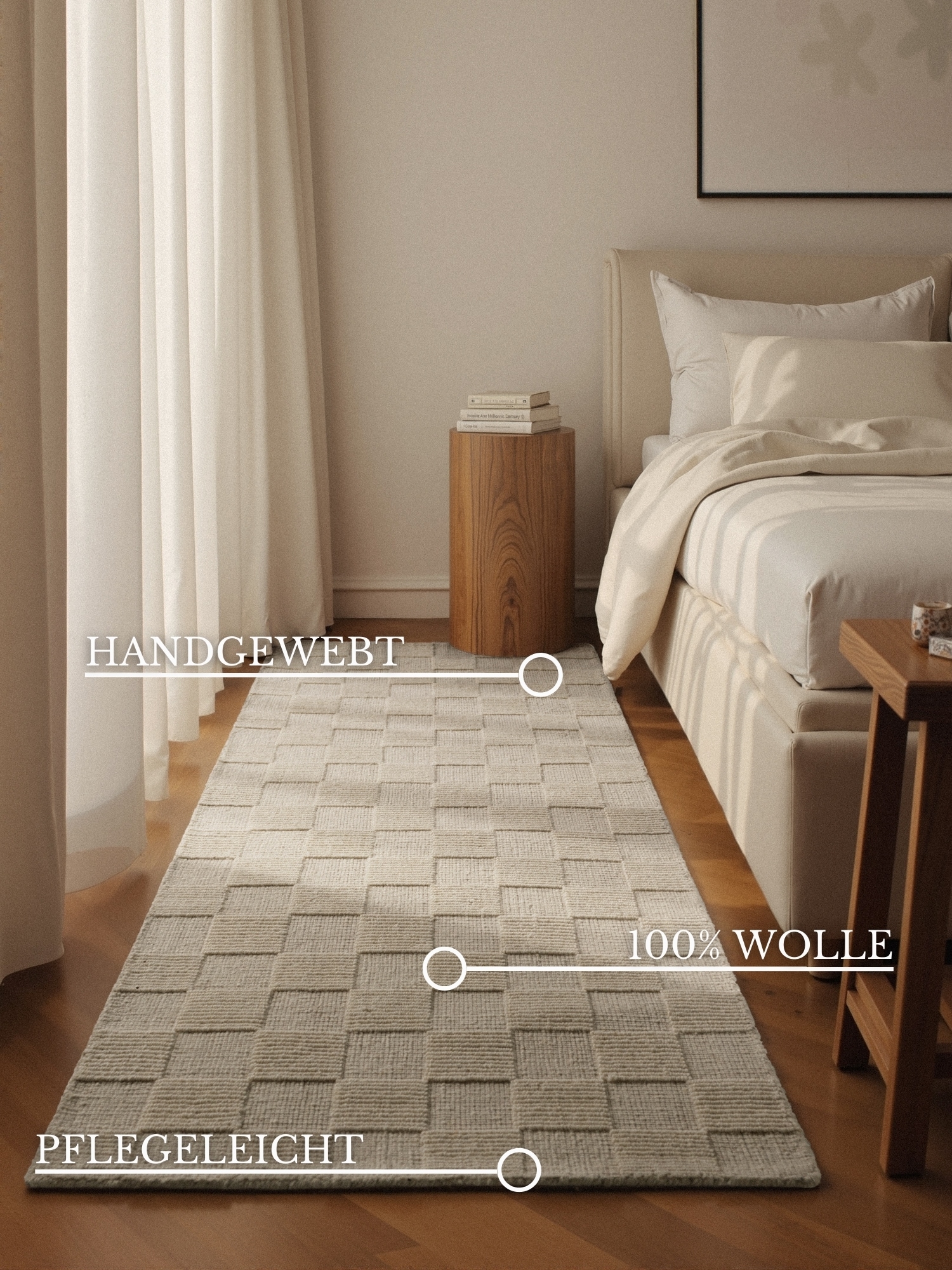 Villeroy & Boch Wollteppich »Scala« rechteckig 10 mm Höhe Handgewebt, Wolle, Kariert, Natur, 3D-Struktur, Karo, Wohnzimmer