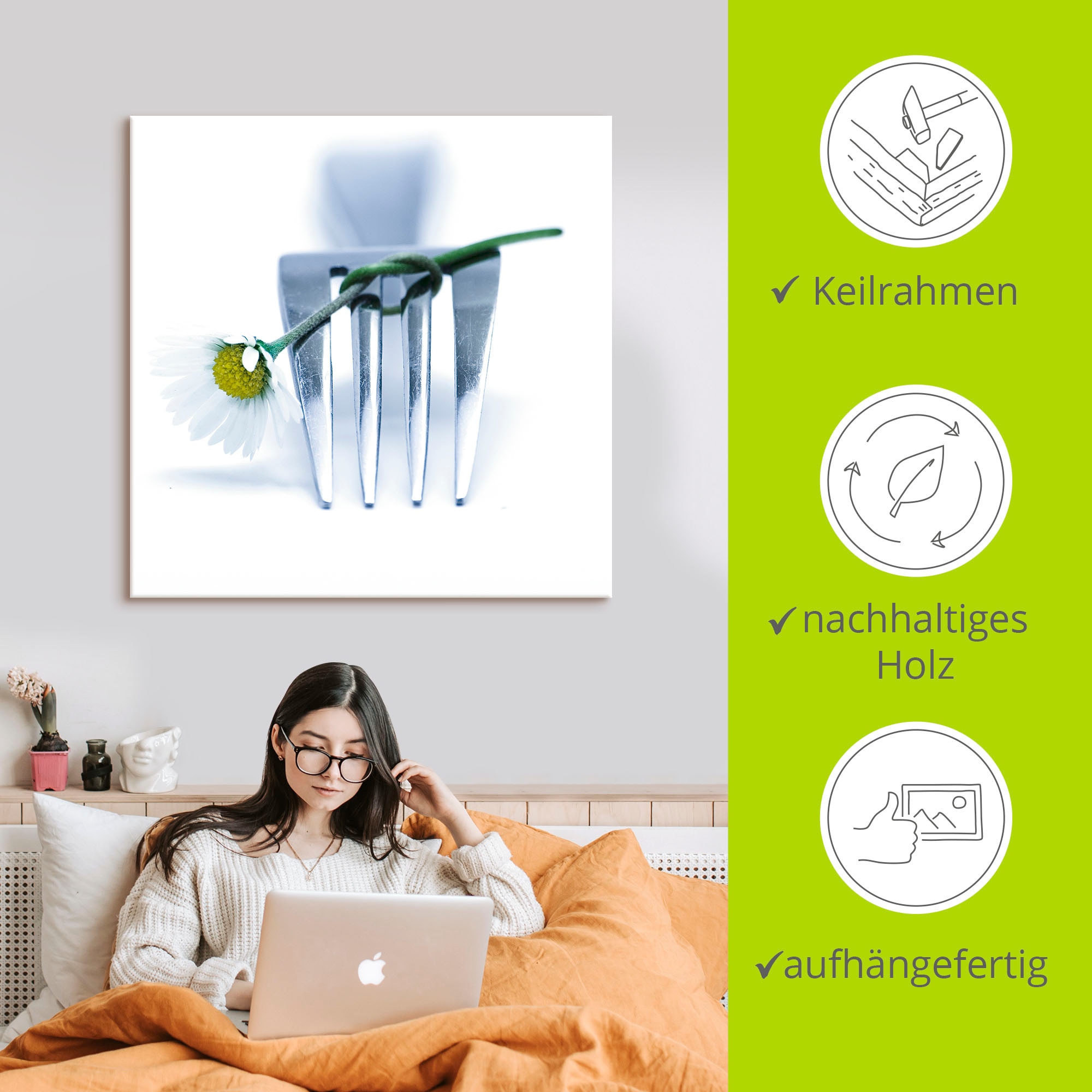 Artland Wandbild »Gabel und Blume«, Geschirr & Besteck, (1 St.), als Leinwandbild, Poster in verschied. Größen