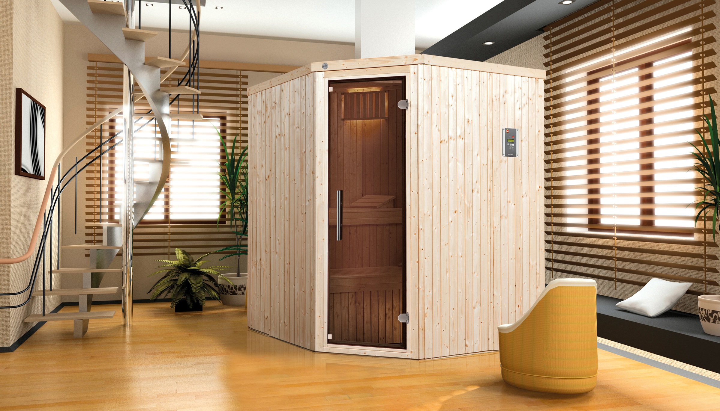 weka Sauna »Elementsauna KIRUNA 2«, vorgefertigte Elemente, 230 Volt Anschluss, moderne Ganzglastür