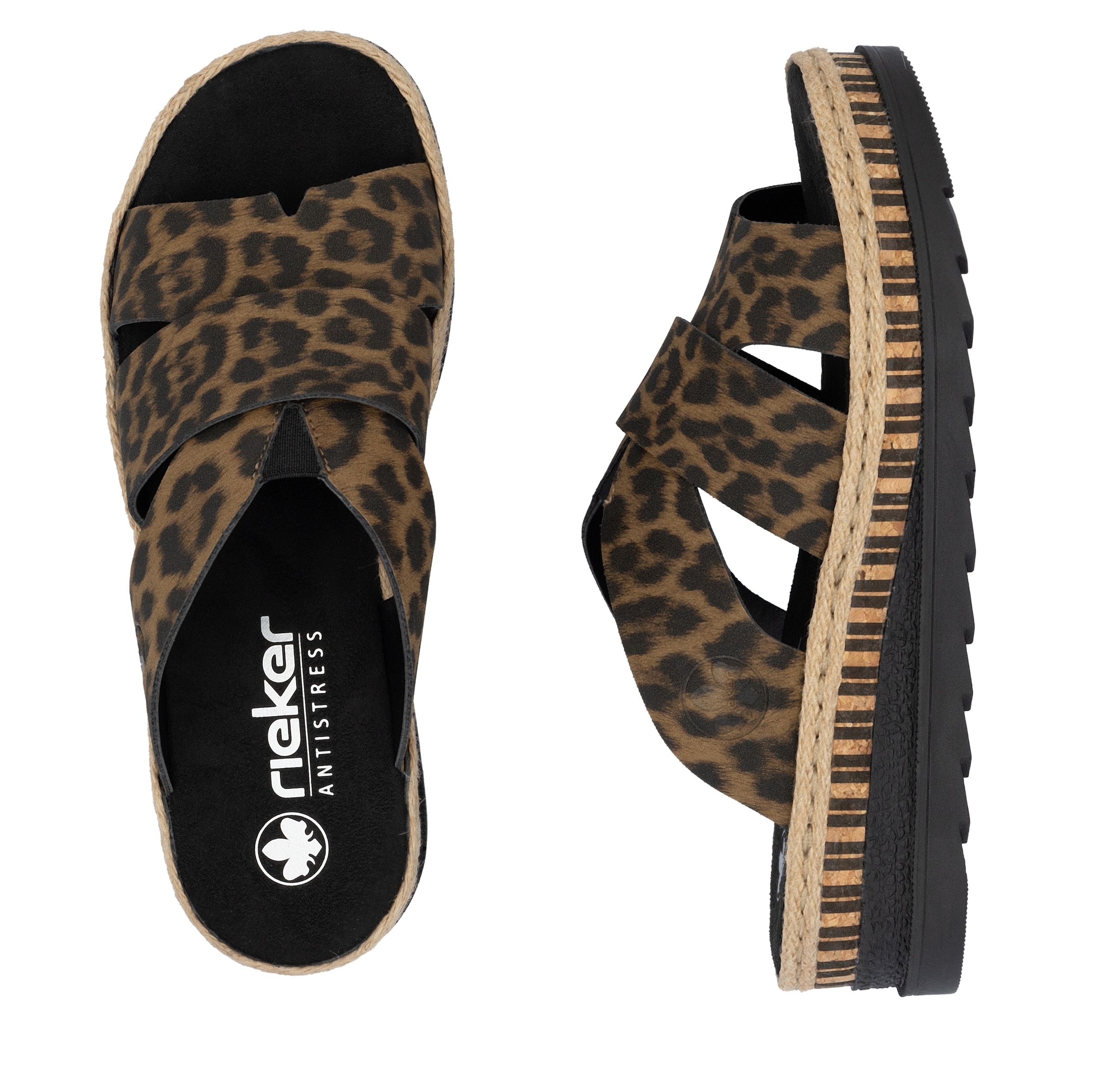 Rieker Pantolette, Keilabsatz, Sommerschuh, Schlappen mit Juteumrahmung