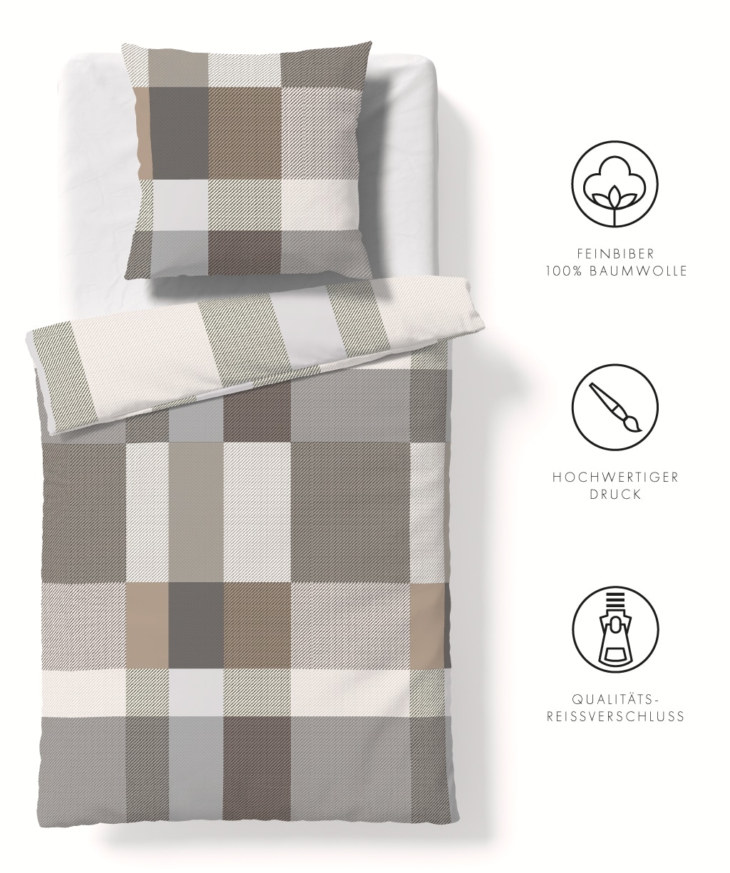 fleuresse Bettwäsche "Aspen" 2 Stk. tlg. Feinbiber mit Karo günstig online kaufen