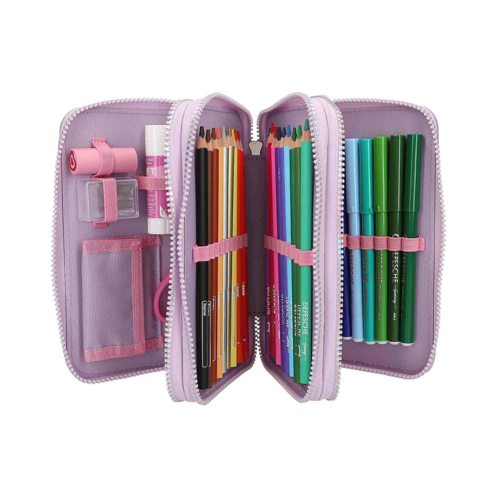 Depesche Buntstift »3-Fach Federtasche mit appliziertem Flügel inkl. Stifte Ylvi 7,5 x 13,5 x 20 cm lila«