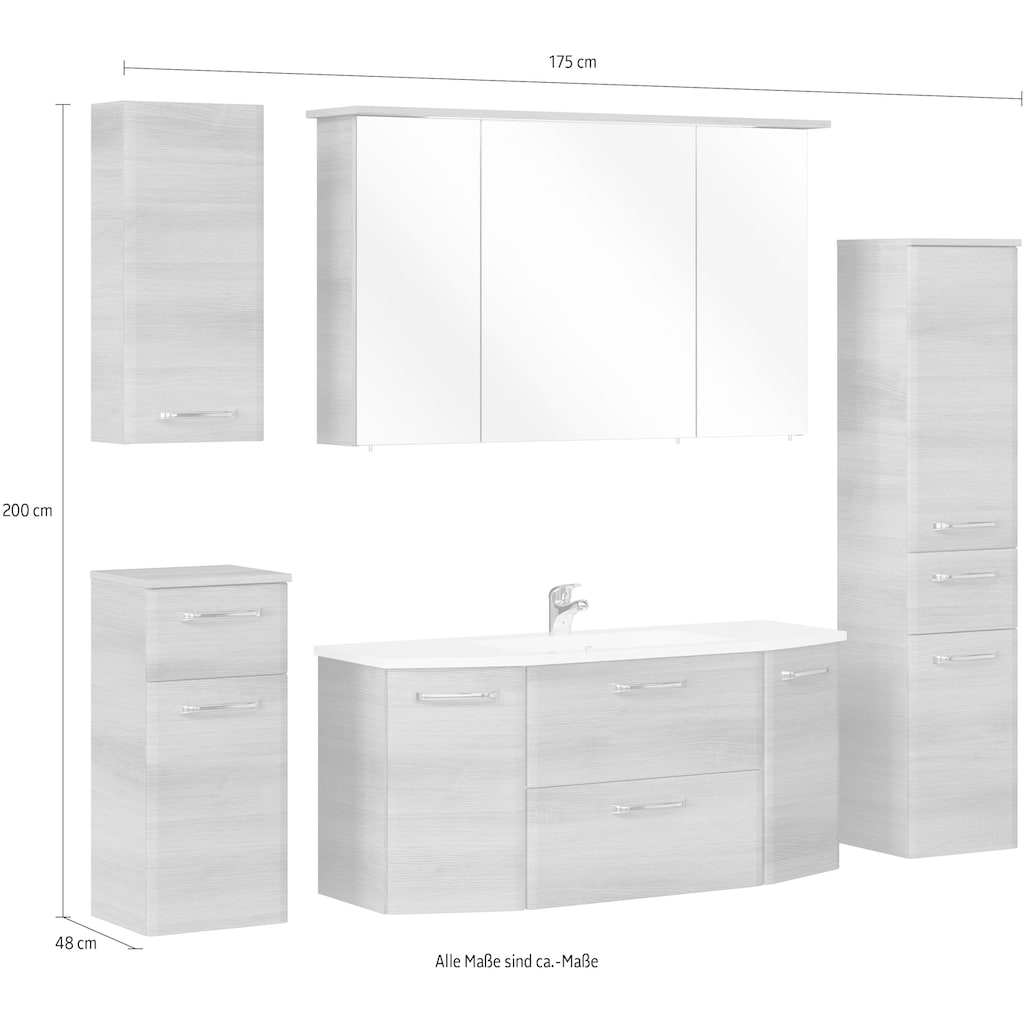 Saphir Badmöbel-Set »Quickset 5-teilig, Mineralmarmor-Waschtisch und LED-Spiegelschrank«, (6 St.)