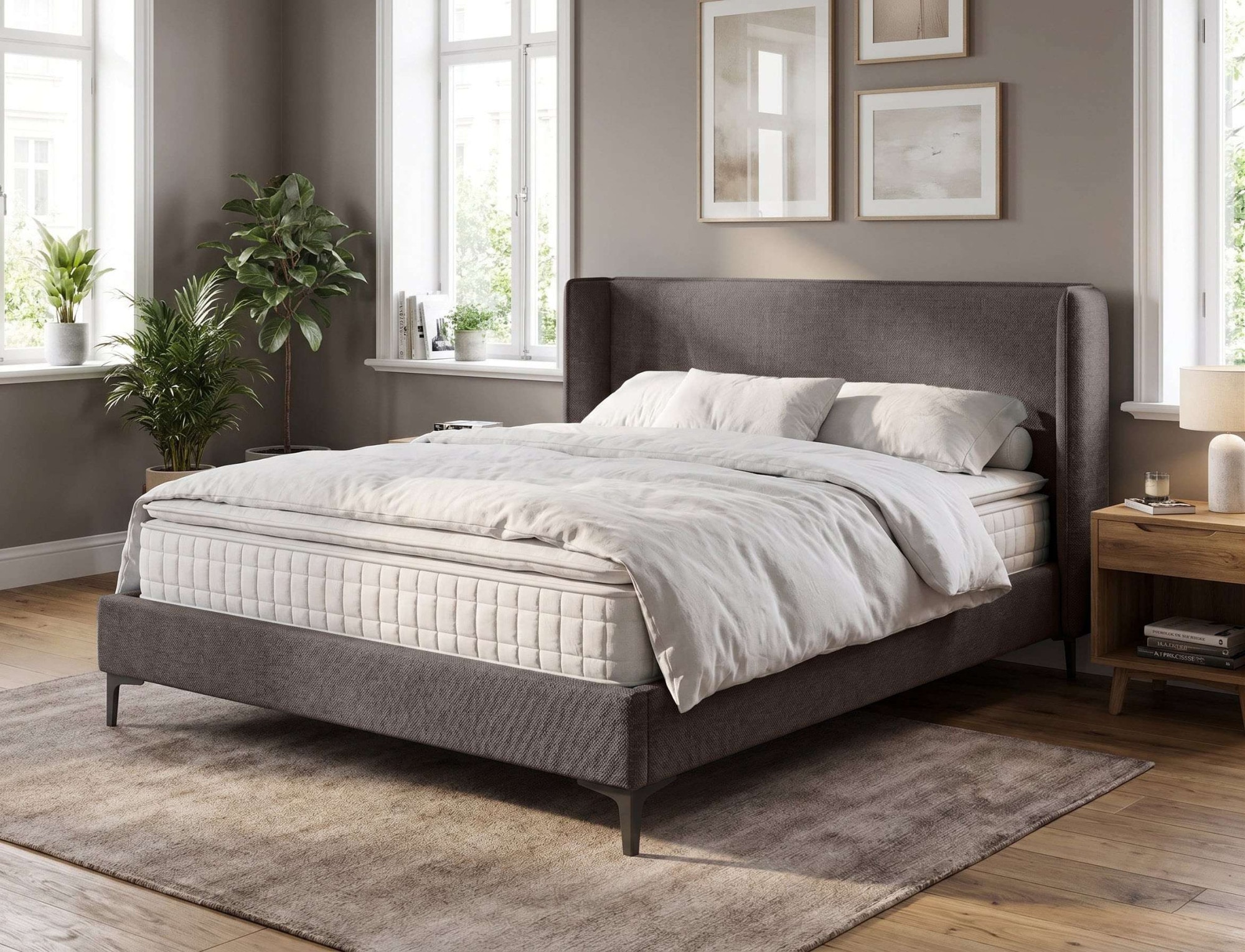 Home affaire Polsterbett "LYSEKIL Bettgestell mit Lattenrost, Breite 140/160/180/200cm, Chenille" Rahmenbett mit Kopfteil, ohne Matratze und Topper