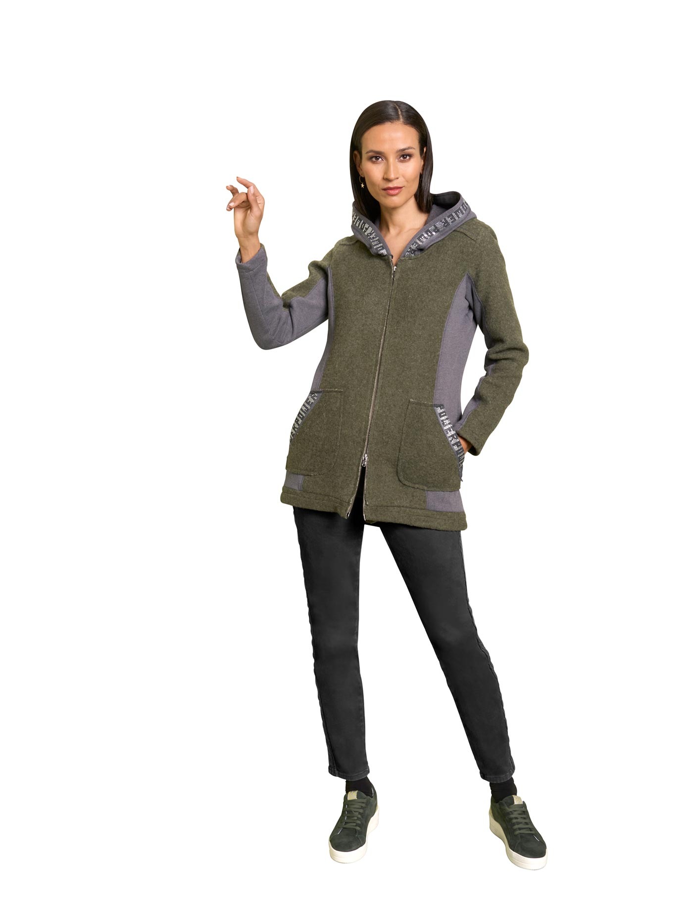 Blazer empiècements latéraux affinants - - Kaki-graphite À Motifs