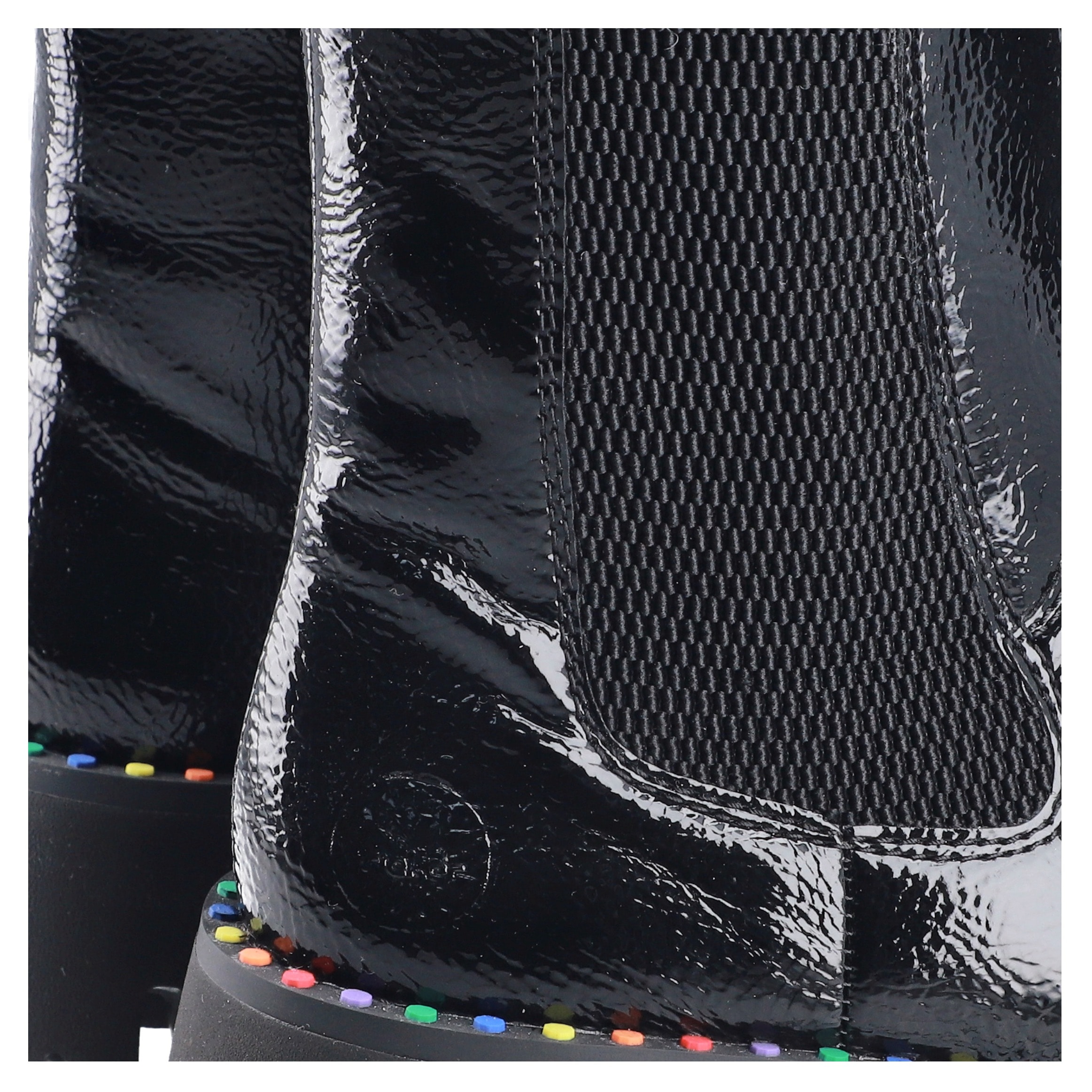 Rieker Winterstiefelette, Plateauboots, Winterboots, Lack-Stiefelette mit buntem Sohlenrand