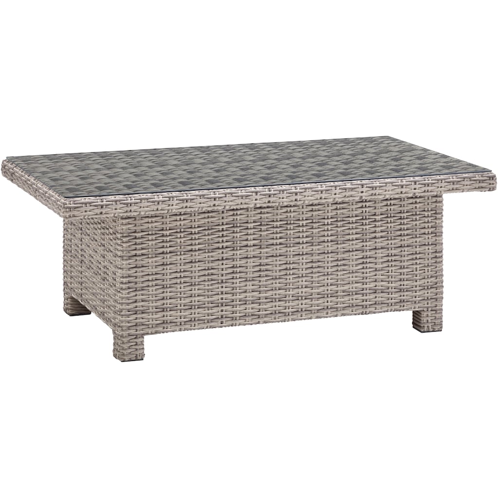 KONIFERA Gartenlounge-Set »Monaco«, (Set, 16 tlg., inkl. Auflagen, Alu, Polyrattan), höhenverstellbarer Tisch 43,5 - 66,5 cm