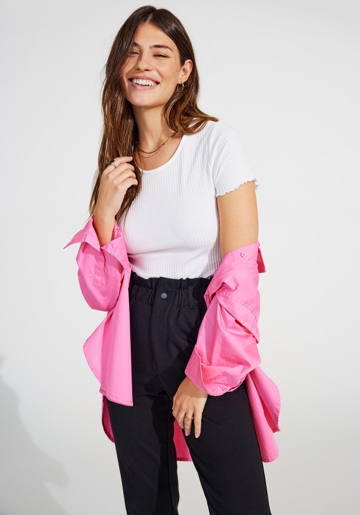 ONLY Rundhalsshirt "ONLEMMA – Kurzarmshirt mit gewelltem Abschluss", Rundha günstig online kaufen