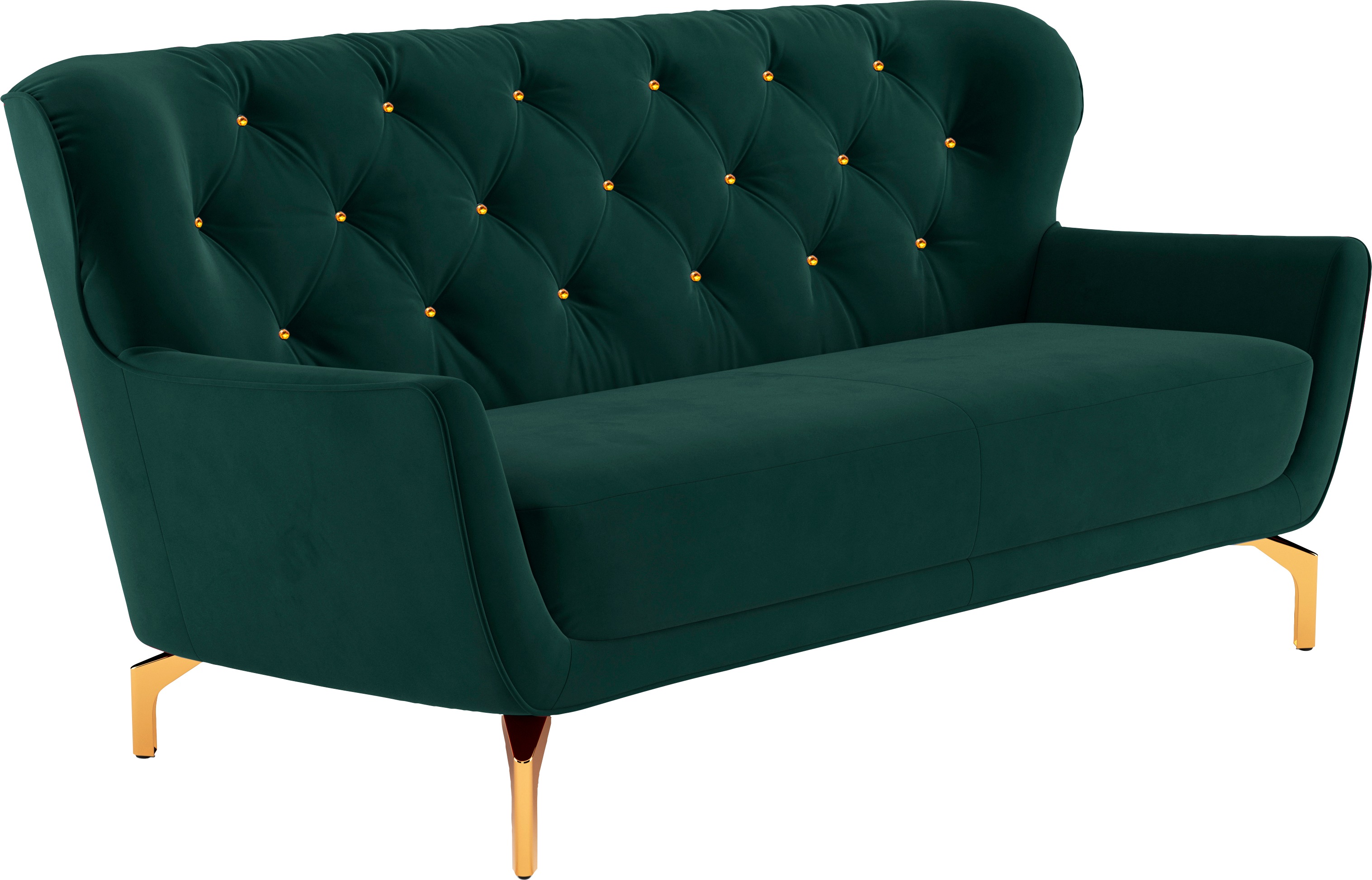 Thumbnail - sit&more 3-Sitzer "Orient 3" inkl. 2 Zierkissen mit Strass-Stein, goldfarbene Metallfüße