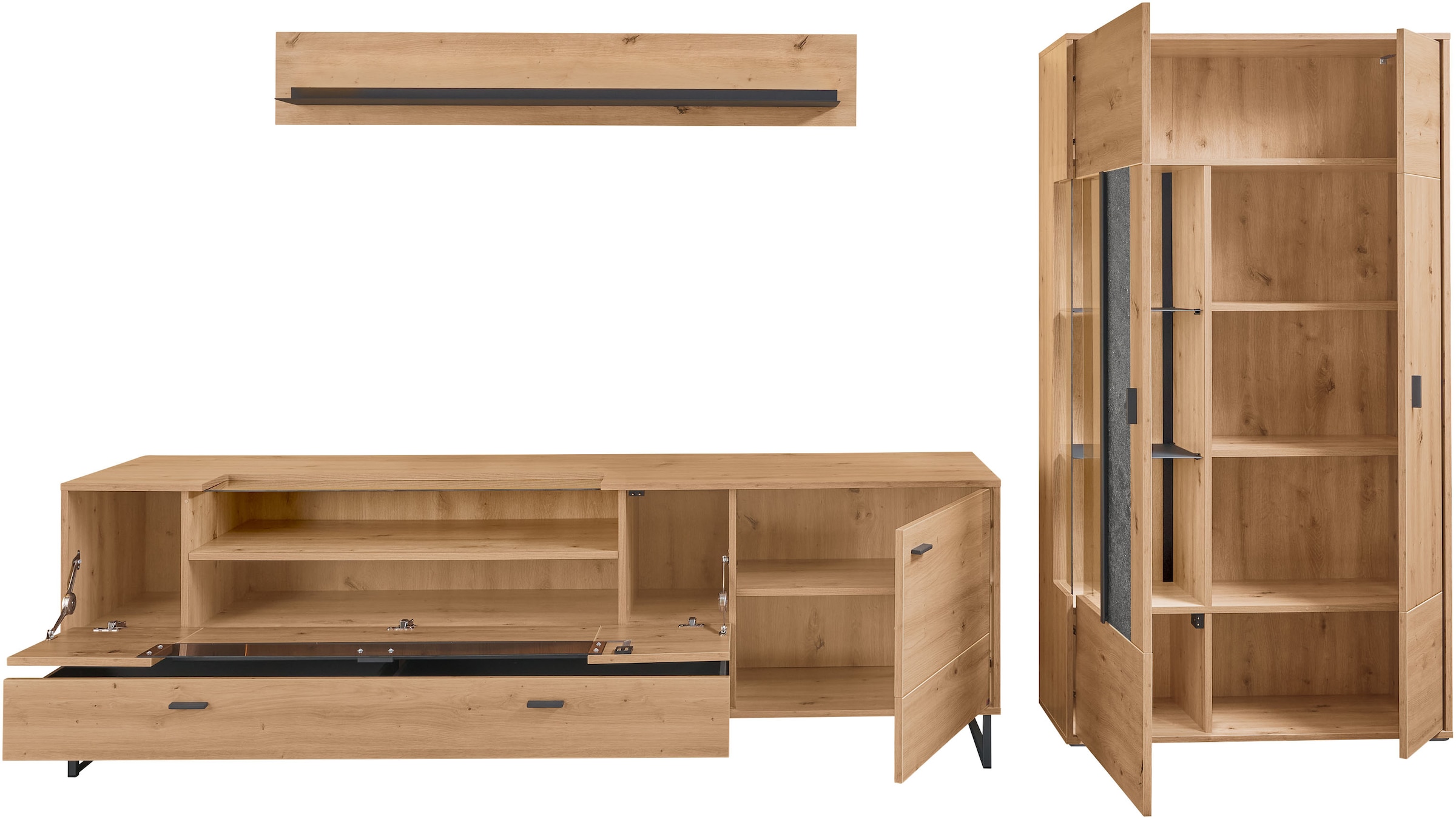 set one by Musterring TV-Wand »Deltona«, (3 St.), Zierelemente aus Sandstein, inkl. Beleuchtung, Gesamtbreite ca. 317 cm