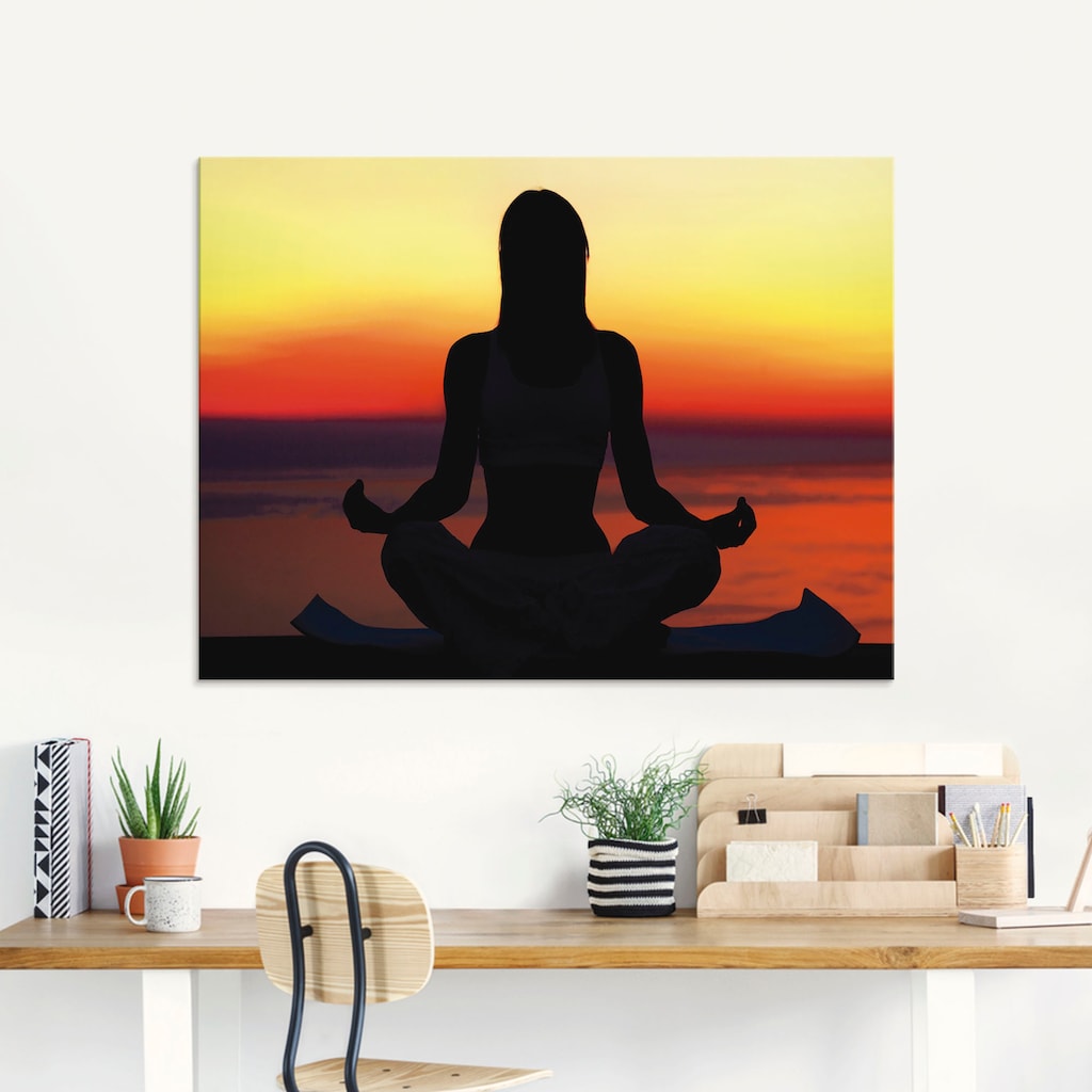 Artland Glasbild »Yoga im Sonnenuntergang«, Spa, (1 St.)