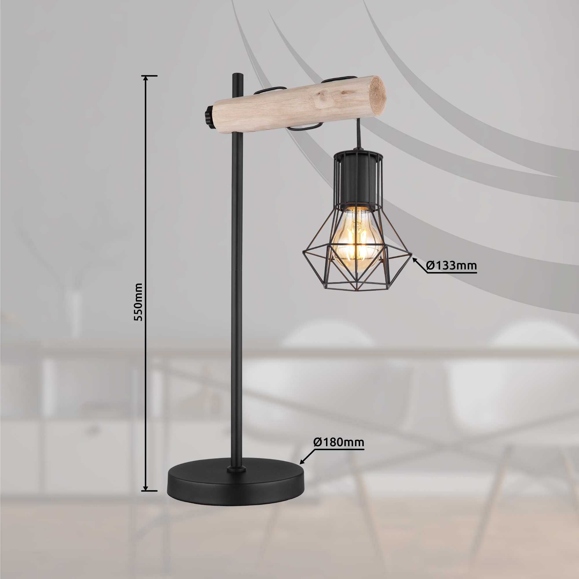 GLOBO LIGHTING Tischleuchte »PRISKA« E27 1 Stk. mit Holz natur und Metallgeflecht, höhenverstellbar