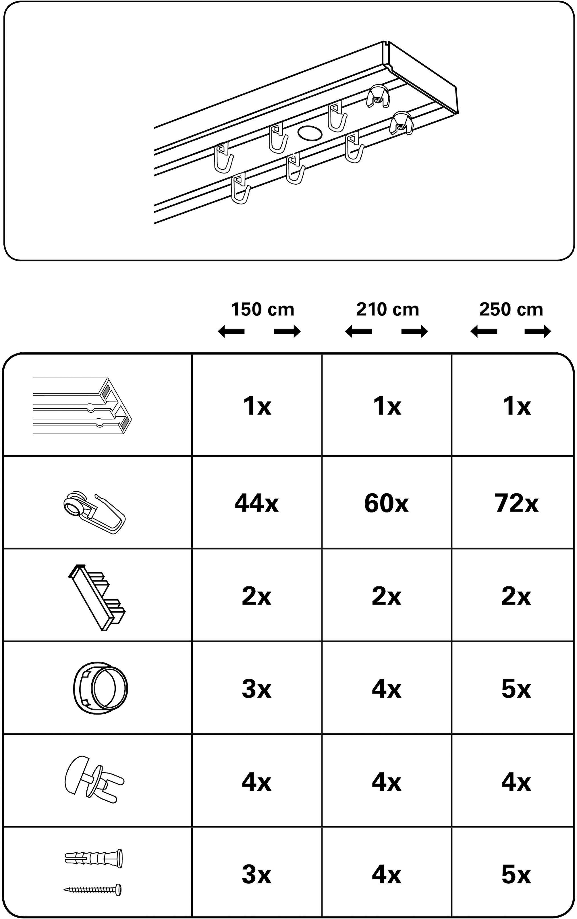 GARDINIA Gardinenschiene »Vorhangschienen Set GK2«, 2 läufig-läufig, Fixmaß, 2-läufig