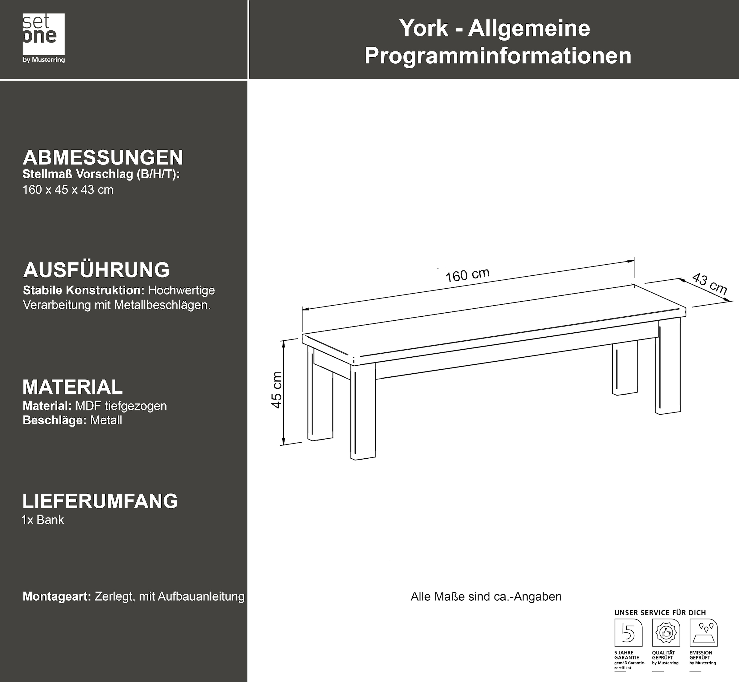 set one by Musterring Sitzbank »York« Typ 61, in 3 Farbvarianten, Landhausstil, Breite 160 cm