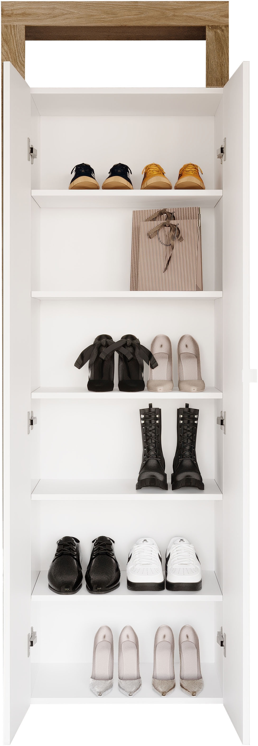 INOSIGN Schuhschrank »HAMBURG Höhe 195 cm, Hochschrank, 2 Spiegeltüren, dekorativer Rahmen,«, Schuhregal mit 6 Ebenen, Ablagefach, verstellbare Böden, Metallgriff