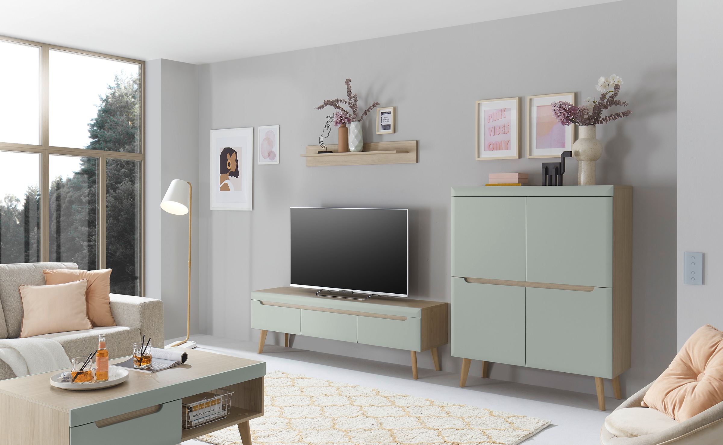 INOSIGN Wohnwand »Torge, Anbauwand, Schrankwand, Mediawand, Wohnzimmer-Set«, (3 St.), enthält 1 Lowboard, 1 Highboard, 1 Wandboard, 287 cm breit