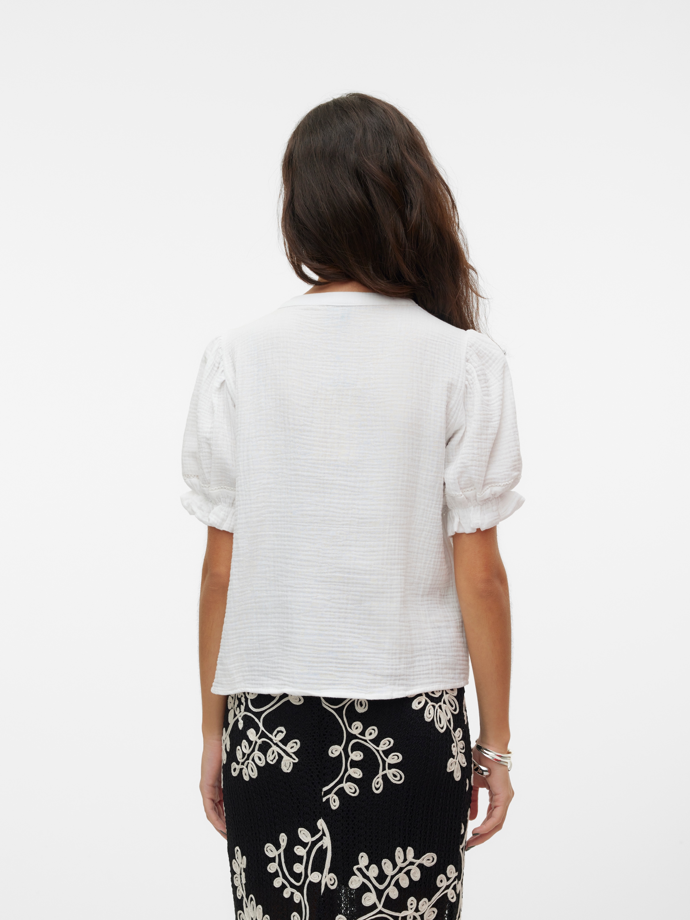 Vero Moda Kurzarmbluse »VMNATALI 2/4 LACE SHORT TOP WVN NOOS« Baumwolle, regular fit
