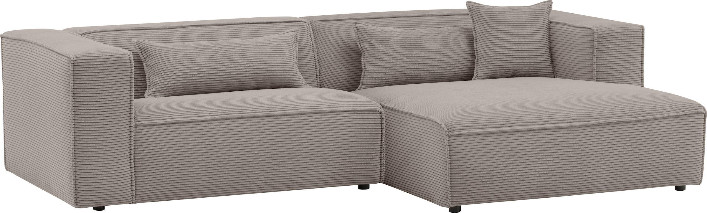LeGer Home by Lena Gercke Ecksofa »PIARA mit Kedernaht, Cord, Leinenoptik o. Strukturstoff, Couch, L-Form«, wahlweise Ottomane rechts/links, schwarze Füße, bequemer Sitzkomfort
