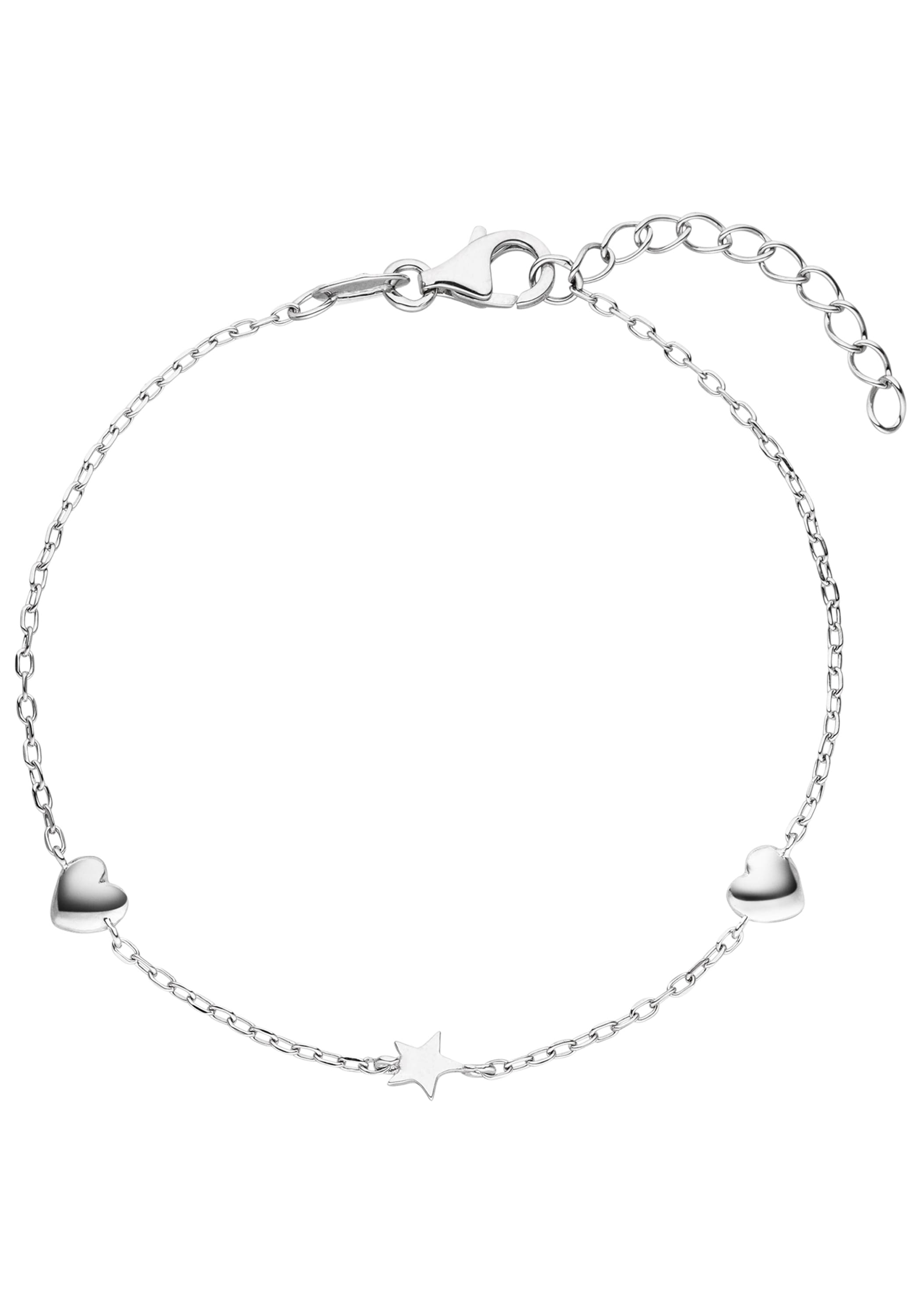 JOBO Silberarmband »Ankerarmband mt Herzen und Stern« 925 Silber 19 cm rhodiniert