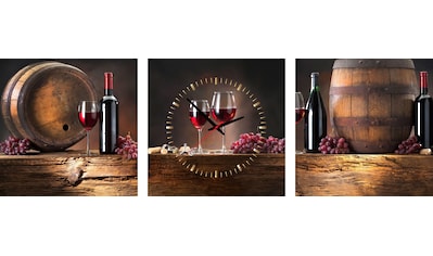 Conni Oberkircher´s Bild mit Uhr »Wine Barrels - Weingläser und Fässer«, Wein, (Set,... kaufen