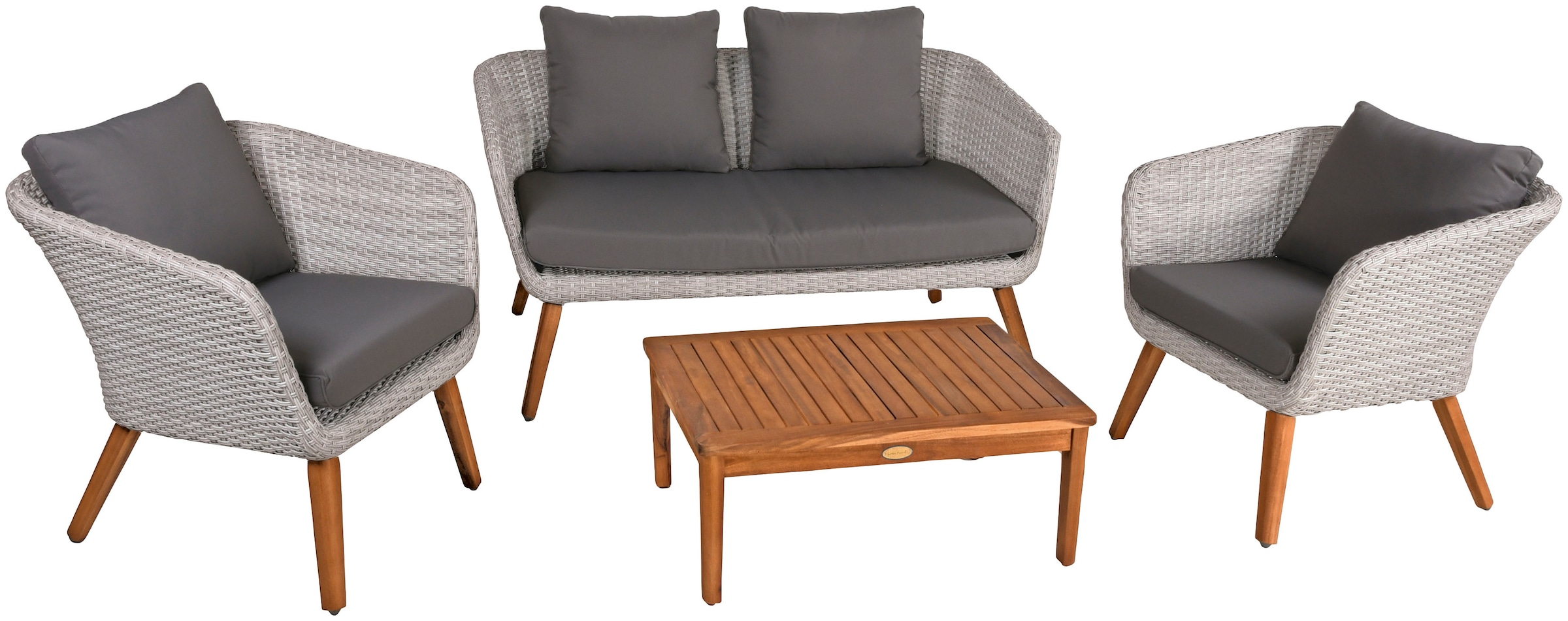 Gartenlounge-Set GARDEN PLEASURE, B:240cm H:70cm T:150cm, grau, Aluminium, FSC-zertifiziertes Massivholz, Polyrattan, Sitzmöbel-Sets, "ARONA", inkl.