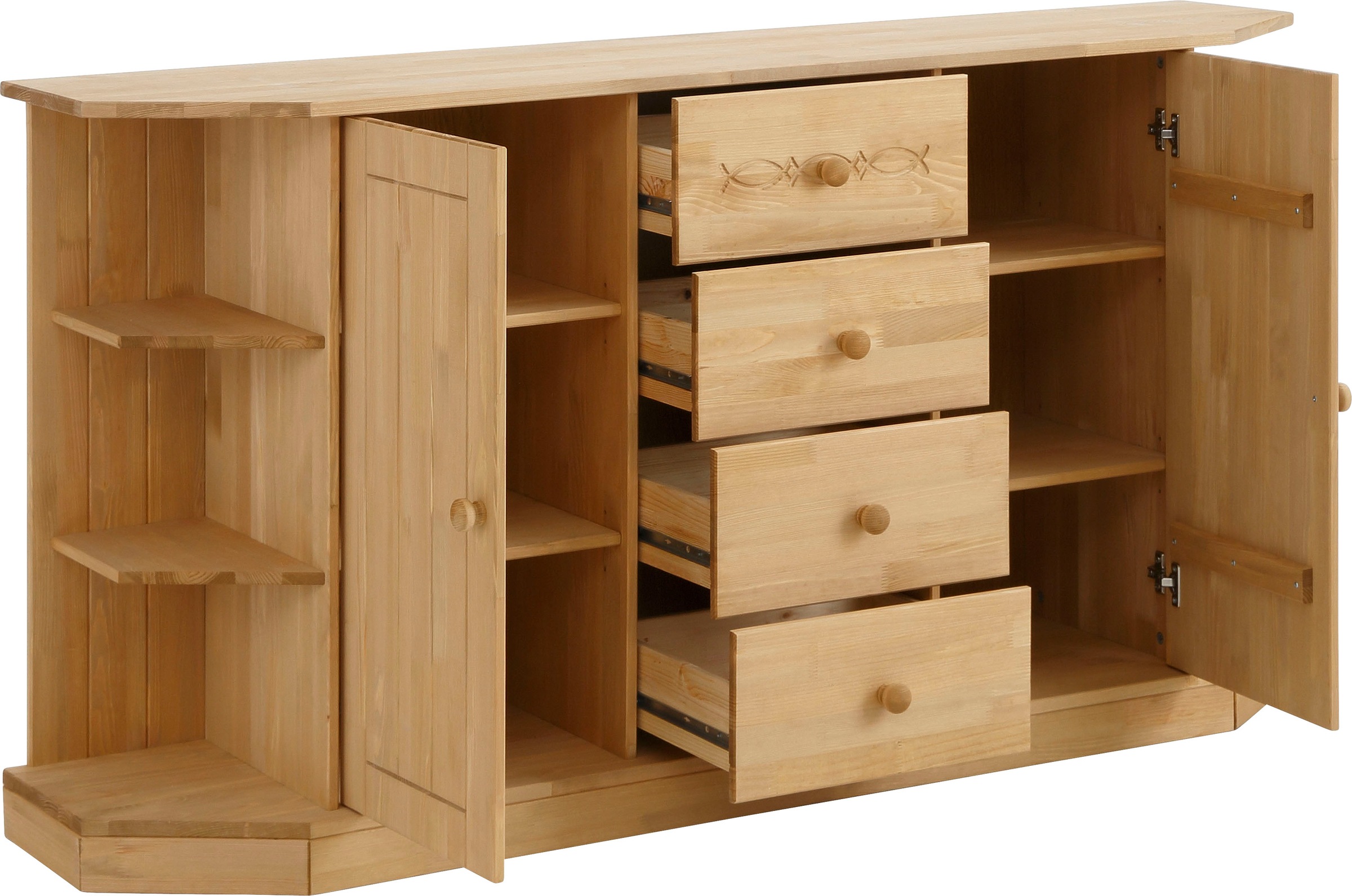 Thumbnail - Home affaire Kommode "Indra Sideboard mit Regalelementen" Breite 162 cm, aus massiver Kiefer, FSC