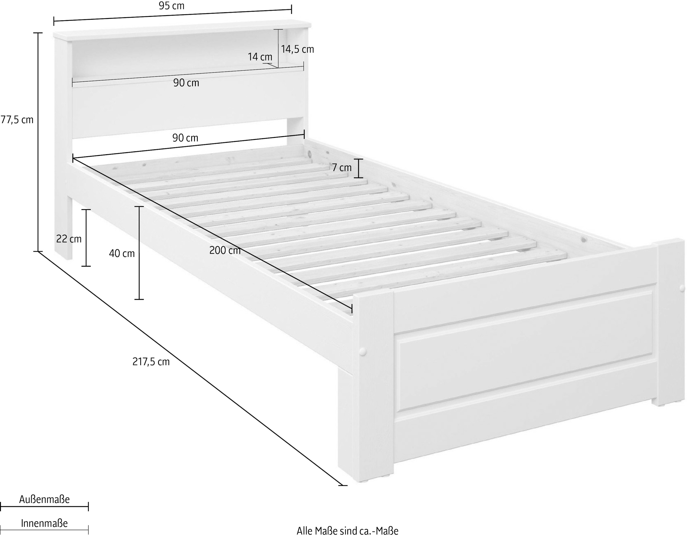 Home affaire Bett »FLAVION«, (Schublade optional), Regal im Kopfteil,zertifiziertes Massivholz,Kassettenoptik