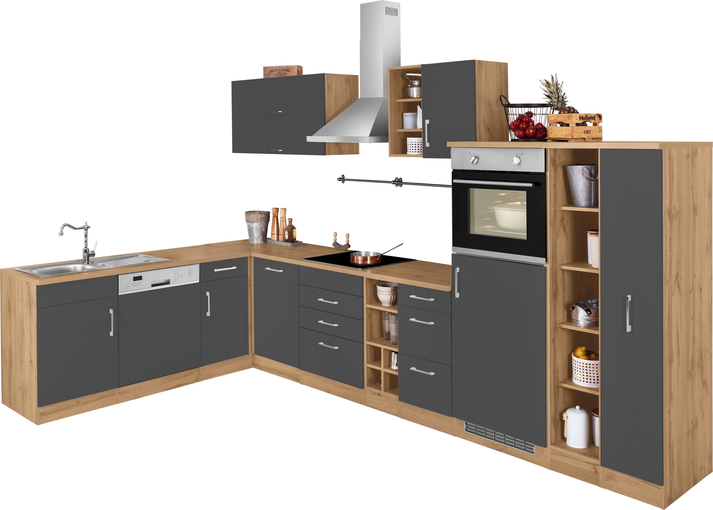 Winkelküche »Colmar«, mit E-Geräten, Stellbreite 210/360 cm