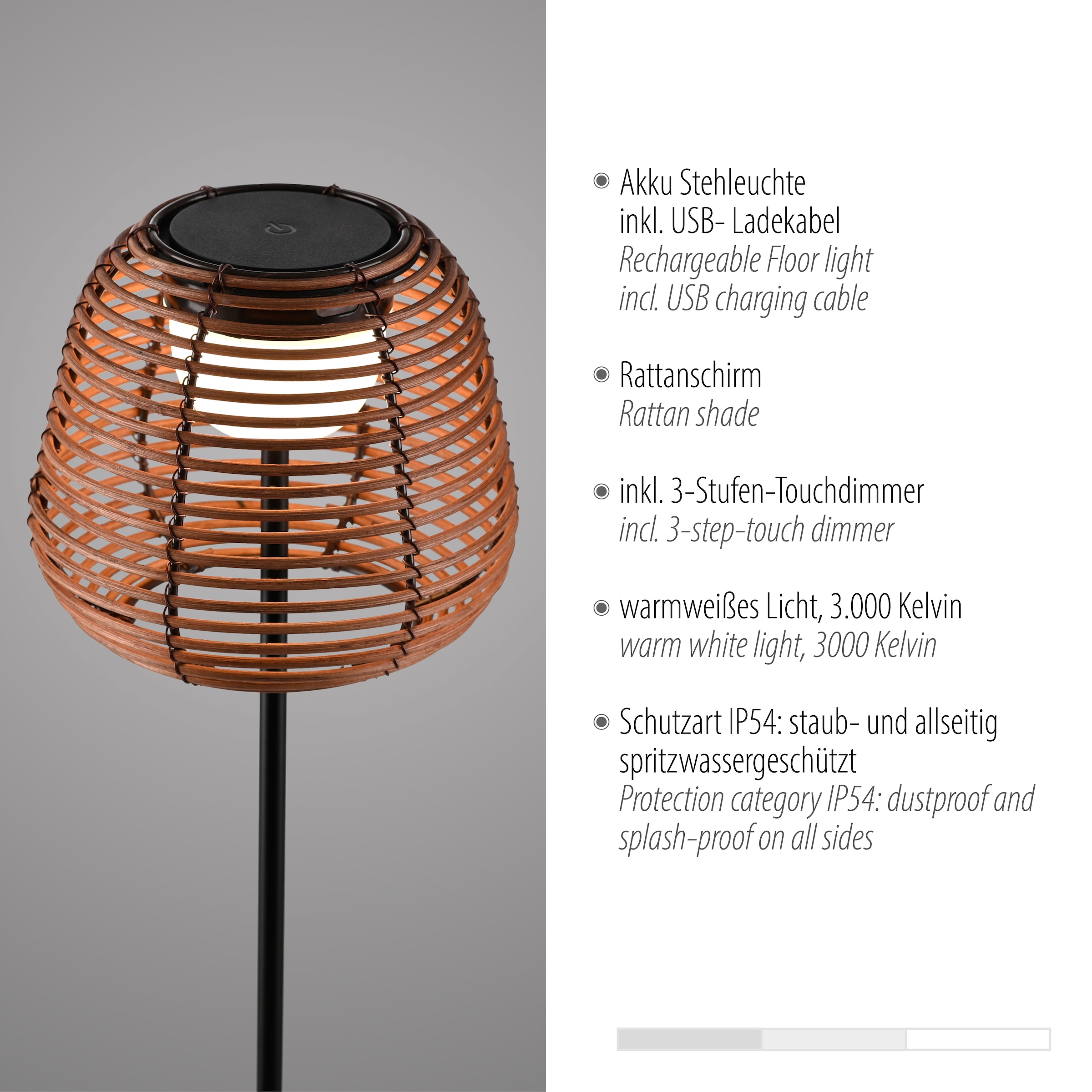 JUST LIGHT Stehlampe »ASKIA«, 1 flammig, Leuchtmittel LED-Modul | LED fest integriert, Akkuleuchte