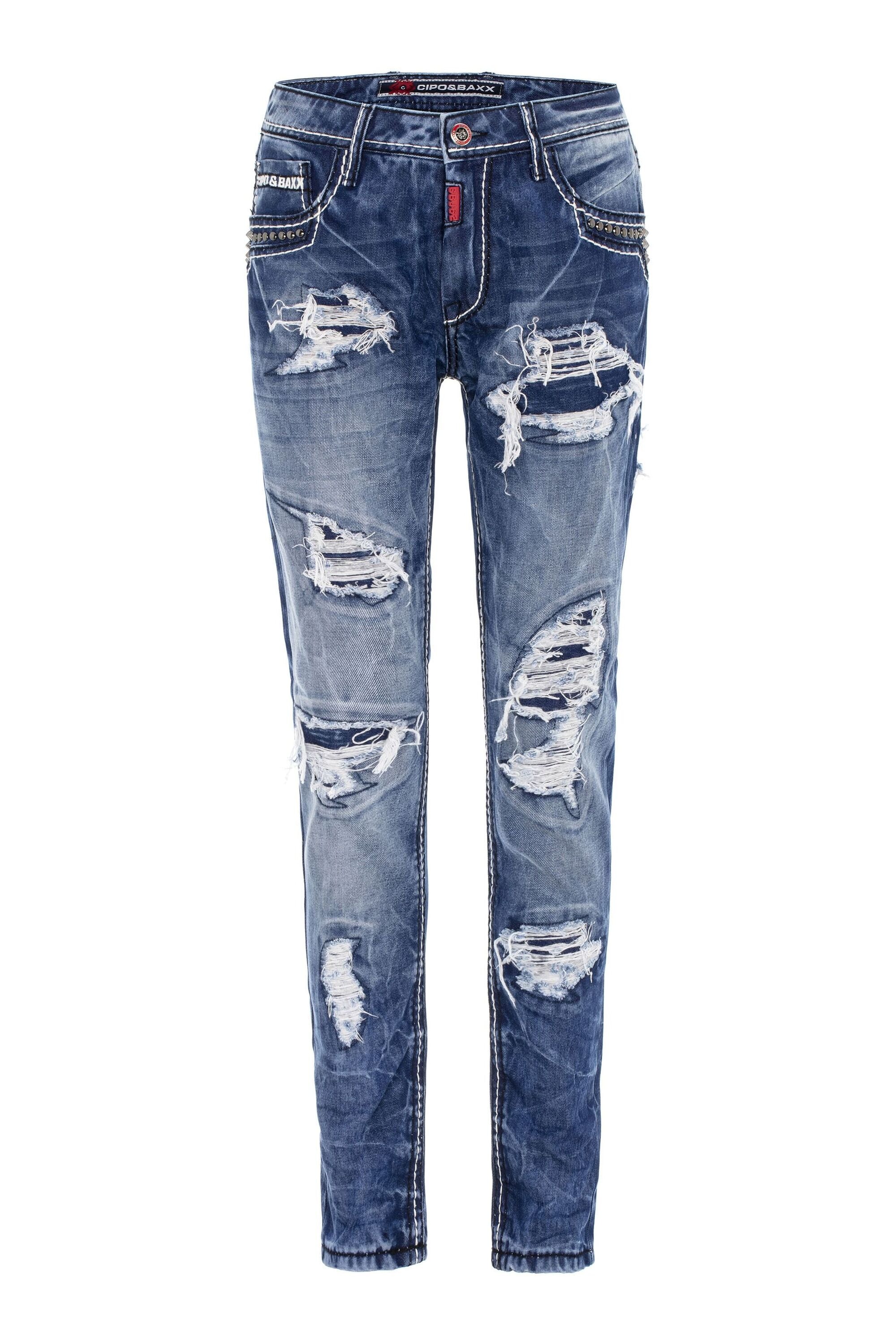 Cipo & Baxx Straight-Jeans »DENIM«, bequeme Jeans im angesagten Destroyed-Look, CD644