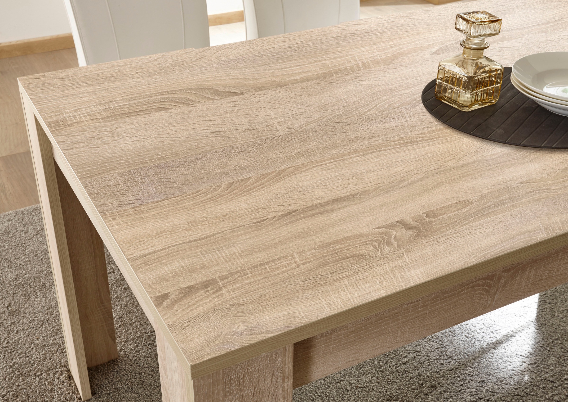 Esstisch HOME AFFAIRE "Rustica", braun (eichefarben sägerau, eichefarben sägerau, eichefarben sägerau), B:180cm H:79cm T:90cm, Tische, Rechteckiger Esstisch Esstisch Holz-Esstische, Breite 180 cm, erweiterbar durch Ansteckplatte 2