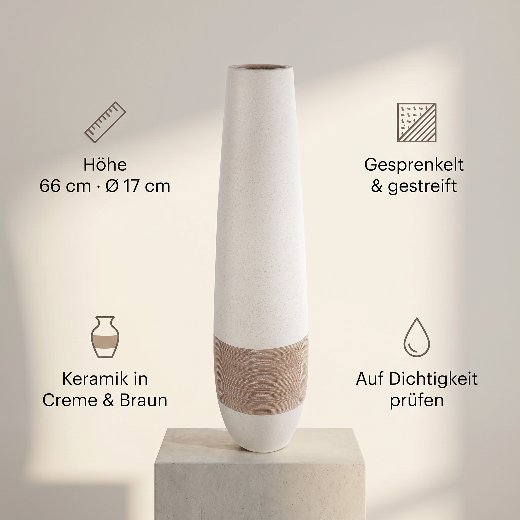 GILDE Bodenvase »Vase Olbia creme H. 66 cm«
