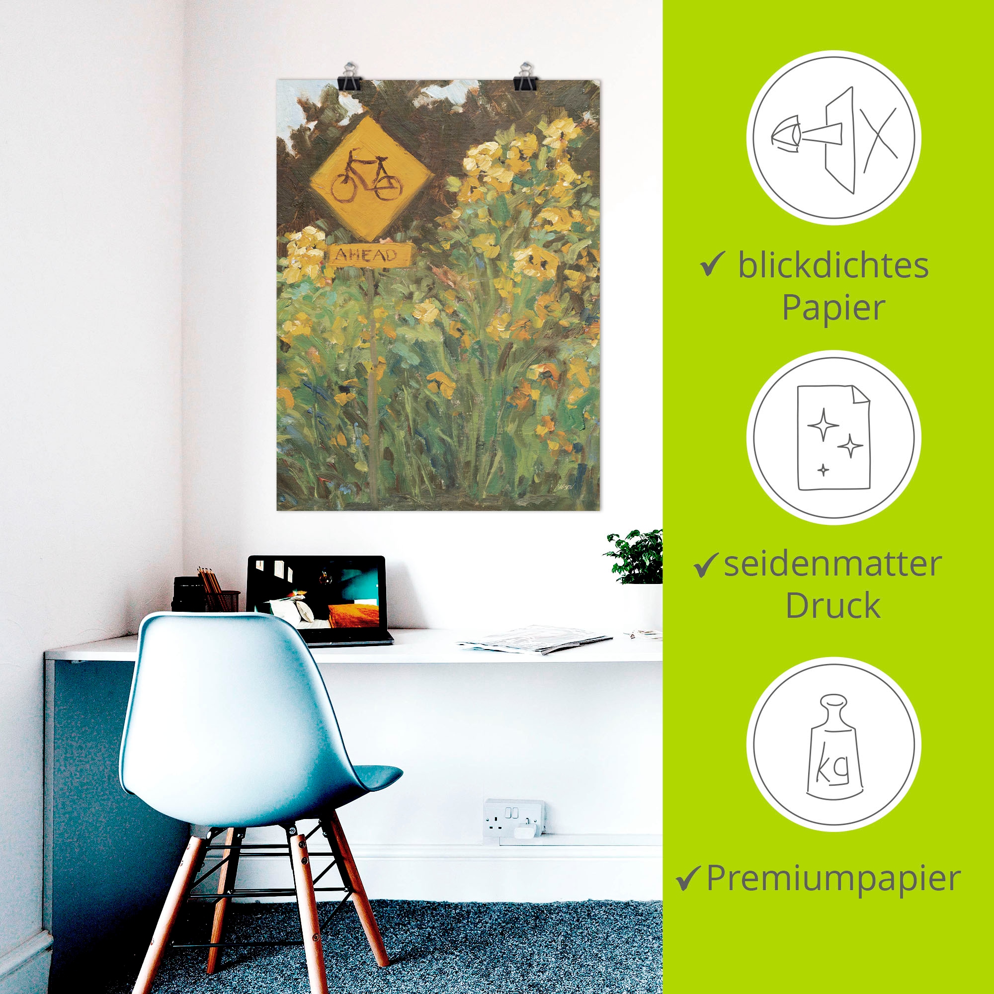 Artland Wandbild »Bicycle Crossing« Blumenwiese 1 Stk. tlg. als Alubild, Leinwandbild, Poster, Wandaufkleber in verschied. Größen