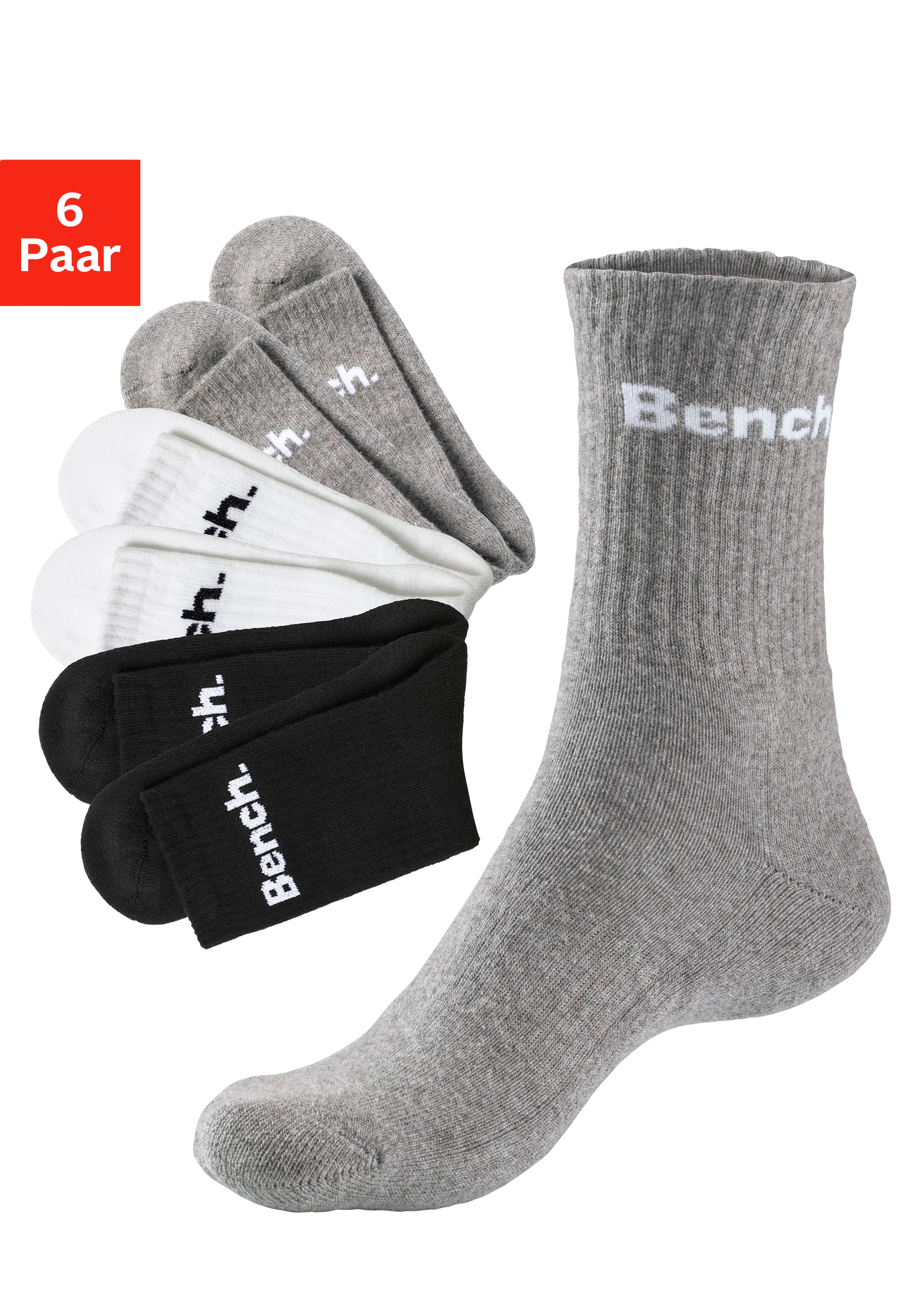 Bench. Tennissocken "Damen Herren Sportsocken, Crew Socken" Packung, 6 Paar tlg. mit Fuß Polsterung
