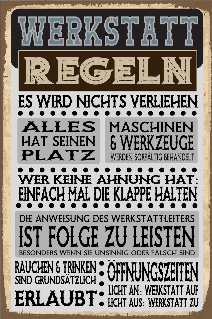 queence Alu-Dibond-Druck "Werkstatt Regeln" Sprüche  Sprüche & Texte Werkst günstig online kaufen