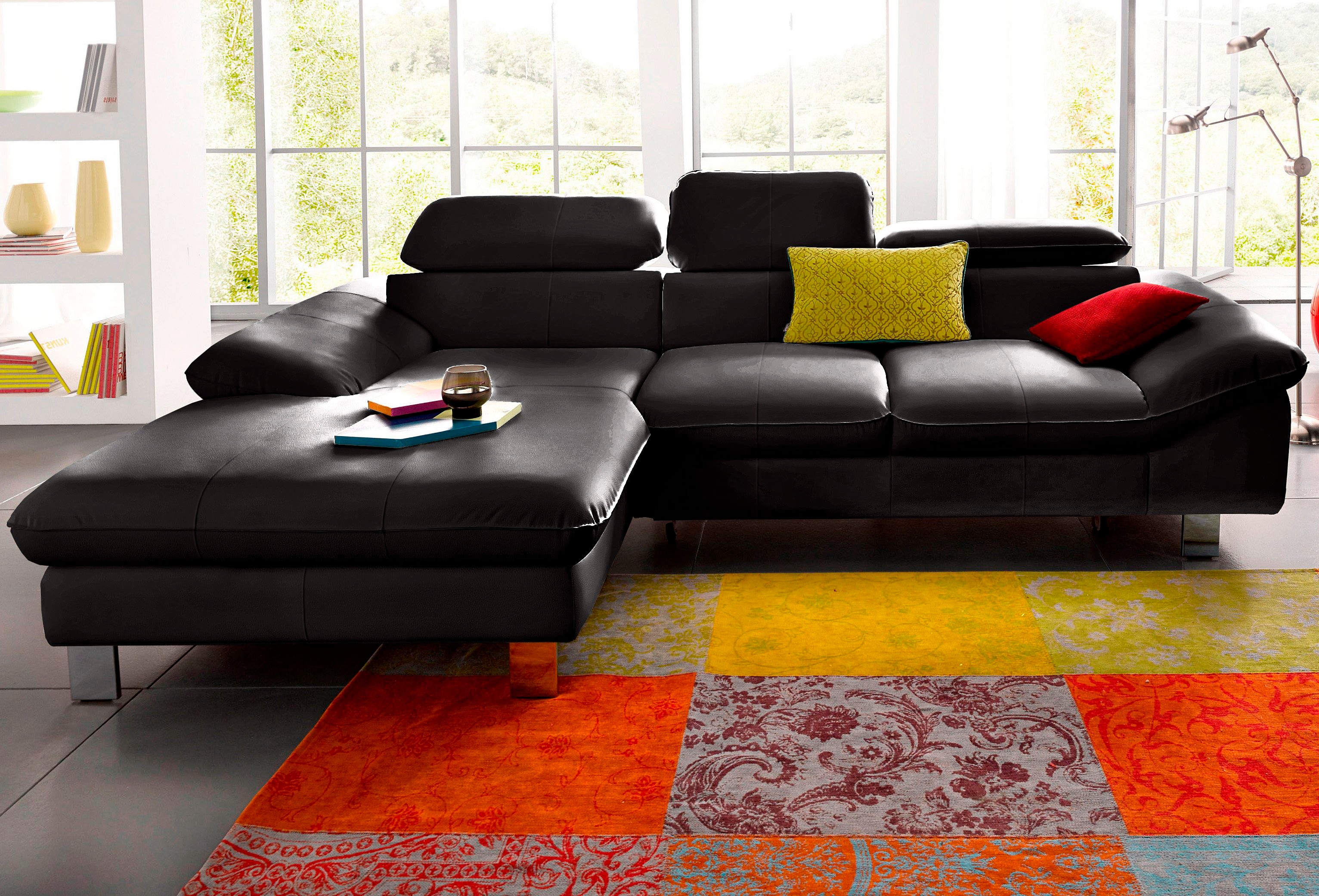 COTTA Ecksofa "Driver L-Form, B: 268 cm, moderne Couch mit Wellenunterfederung, Leder" Kopfteilverstellung, opt. Schlaffunktion + XL Bettkasten, LF:191x129cm