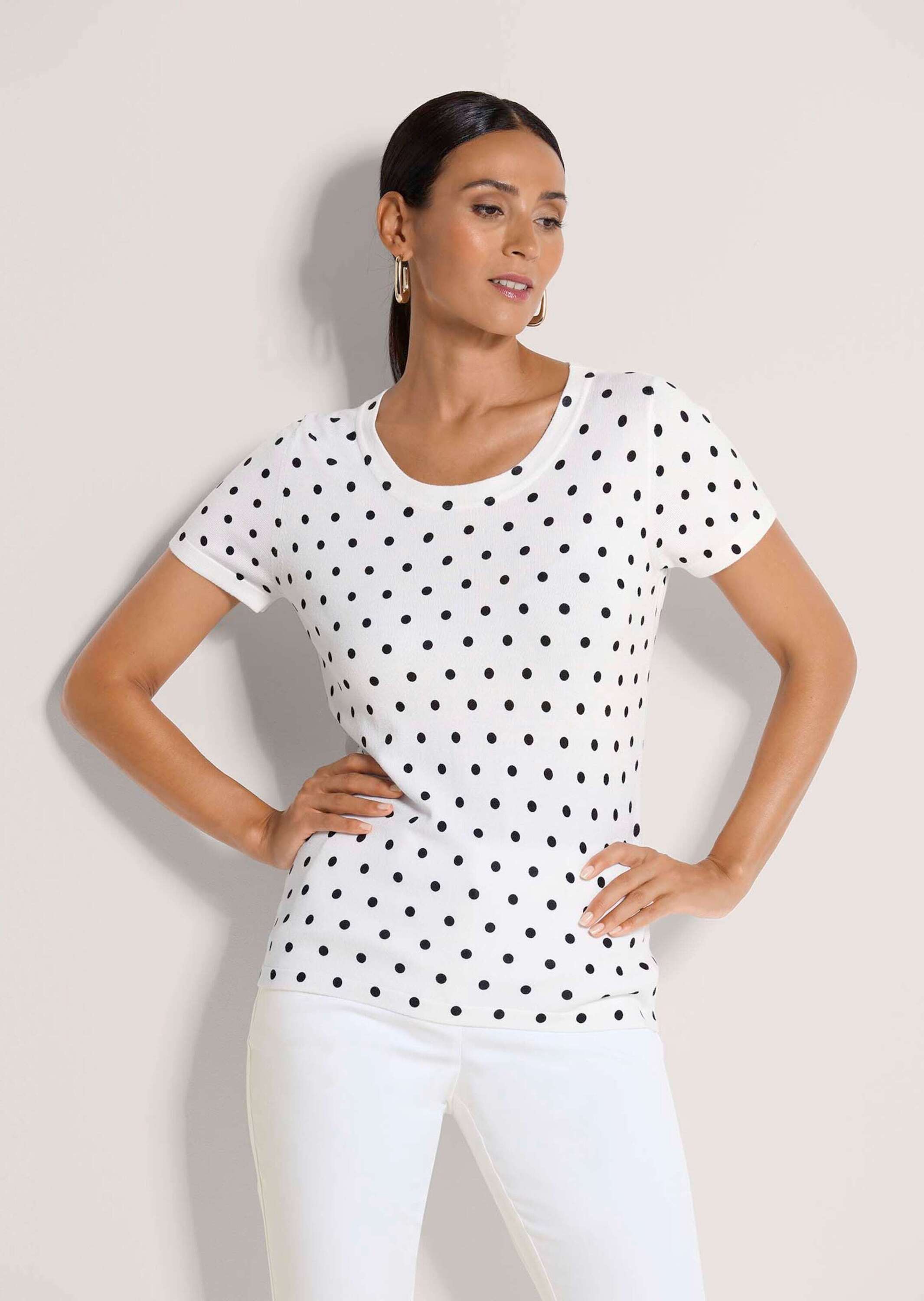 Thumbnail - MADELEINE Longpullover "Strickshirt Glattstrickpullover mit Punkte-Print" Punkteprint